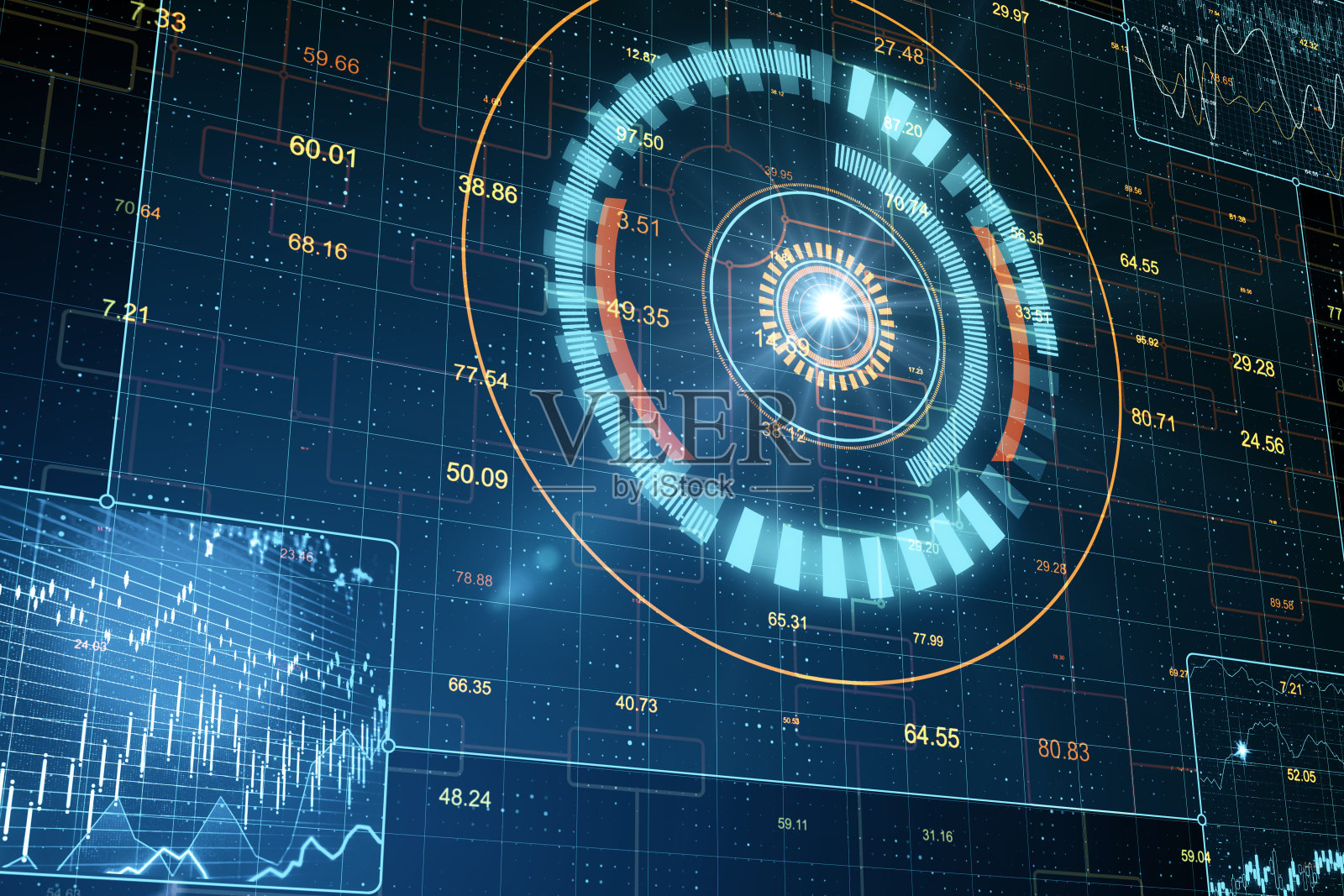 虚拟屏幕与业务图表和股票分析。照片摄影图片