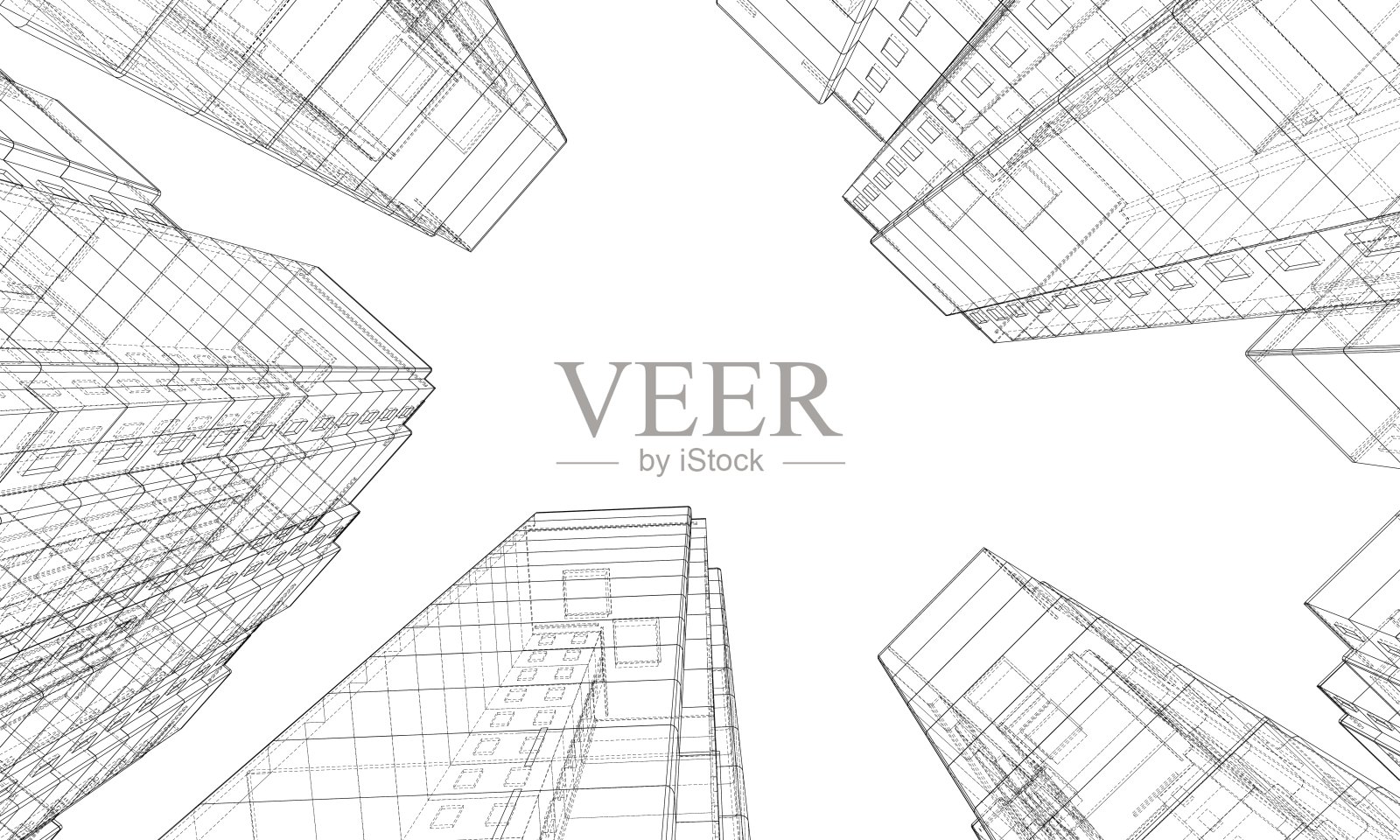 建筑的矢量线框模型插画图片素材