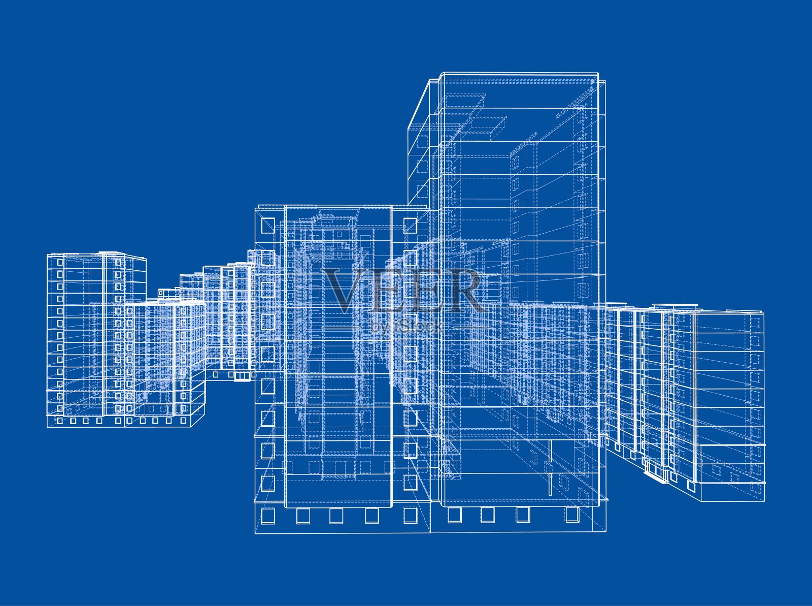 建筑的矢量线框模型插画图片素材