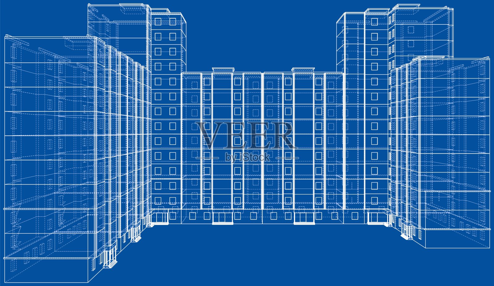 建筑的矢量线框模型插画图片素材