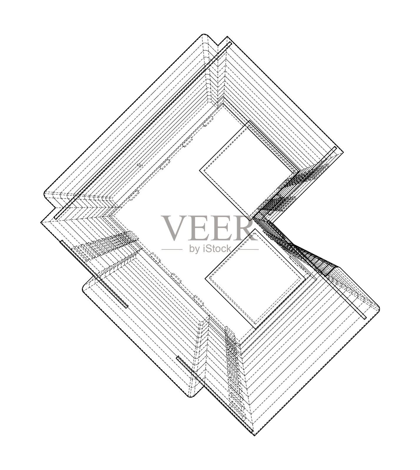 建筑的矢量线框模型插画图片素材