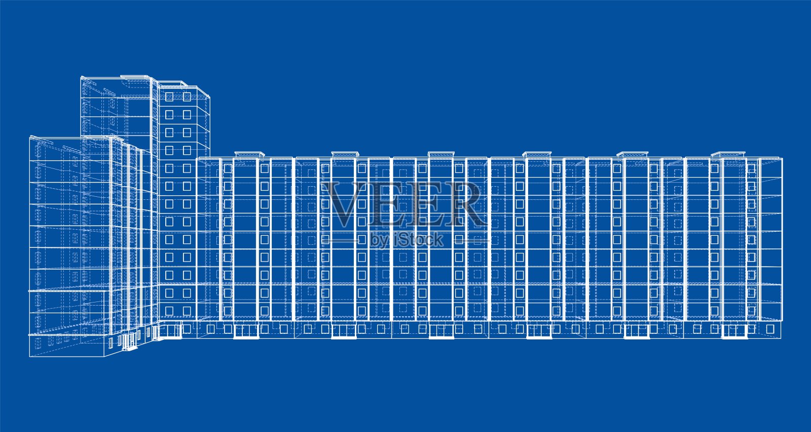 建筑的矢量线框模型插画图片素材