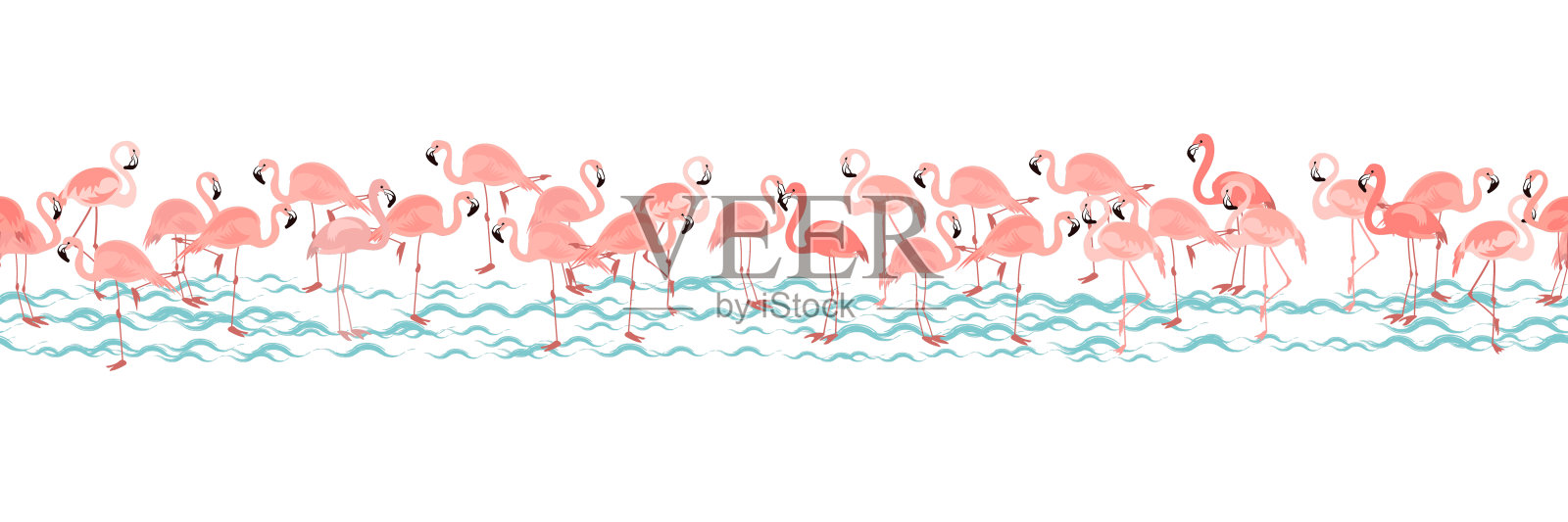 无缝图案与粉红色火烈鸟插画图片素材