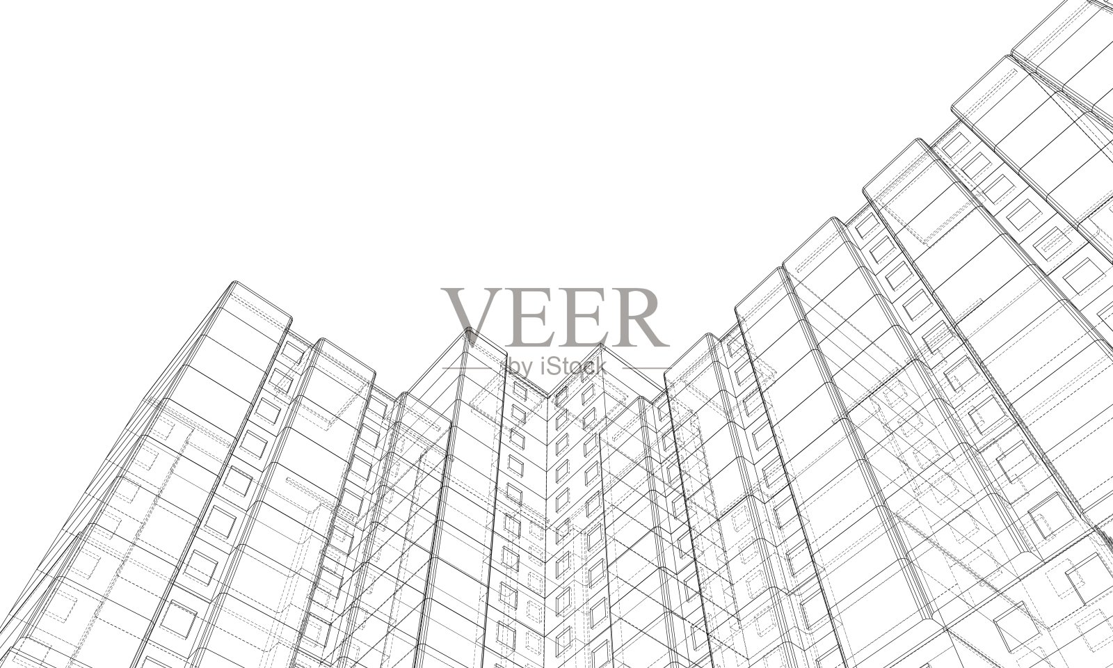 建筑的矢量线框模型插画图片素材