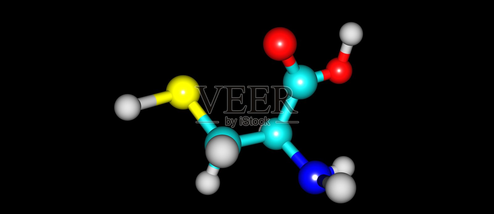 半胱氨酸分子结构在黑色背景上照片摄影图片