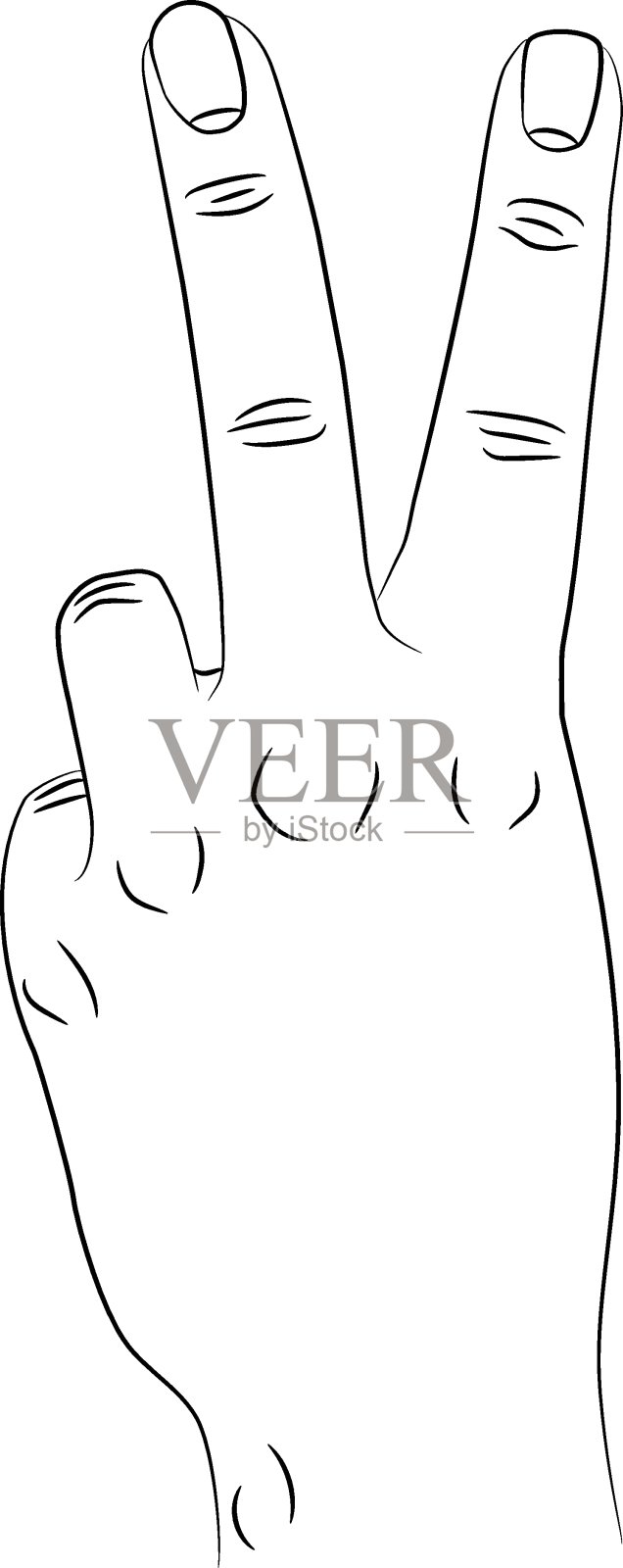 孤立的前方手势胜利的手势。食指和中指抬起分开，其他手指握紧设计元素图片