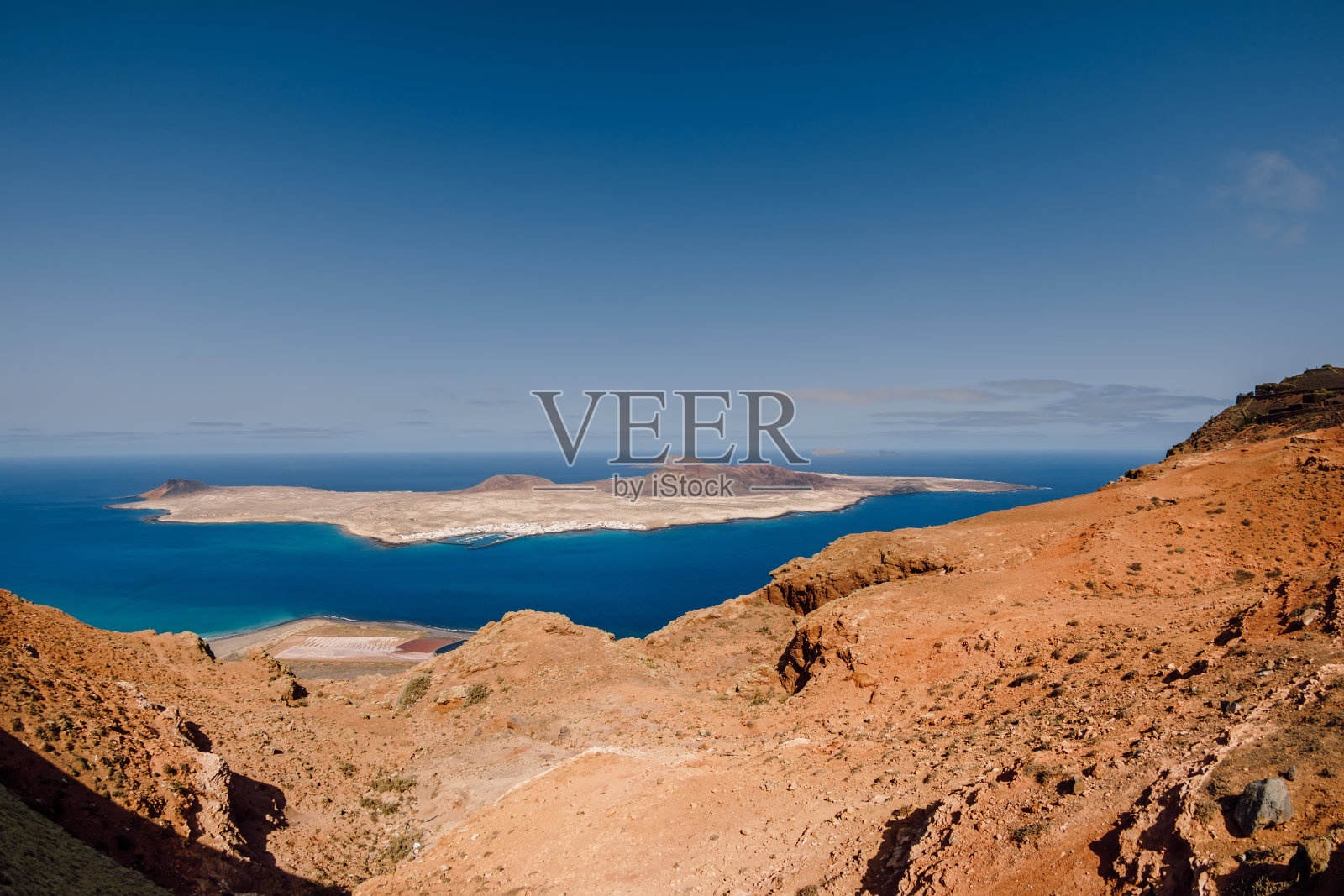 La Graciosa视角，兰萨罗特，西班牙。格拉西奥萨岛的风景全景图照片摄影图片