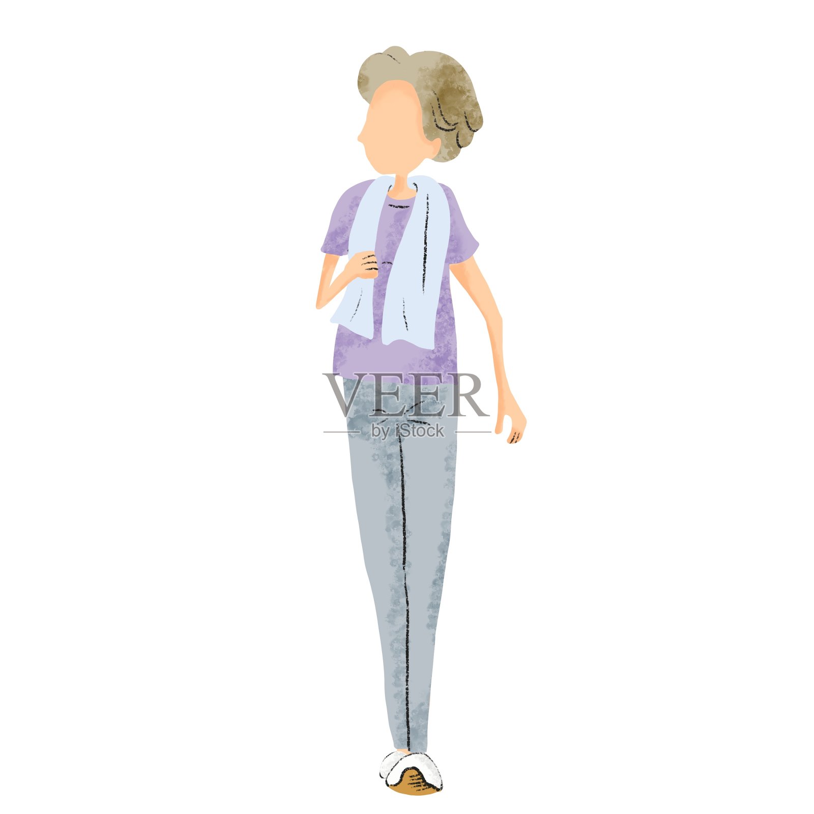 健康的老年妇女走路的插图插画图片素材