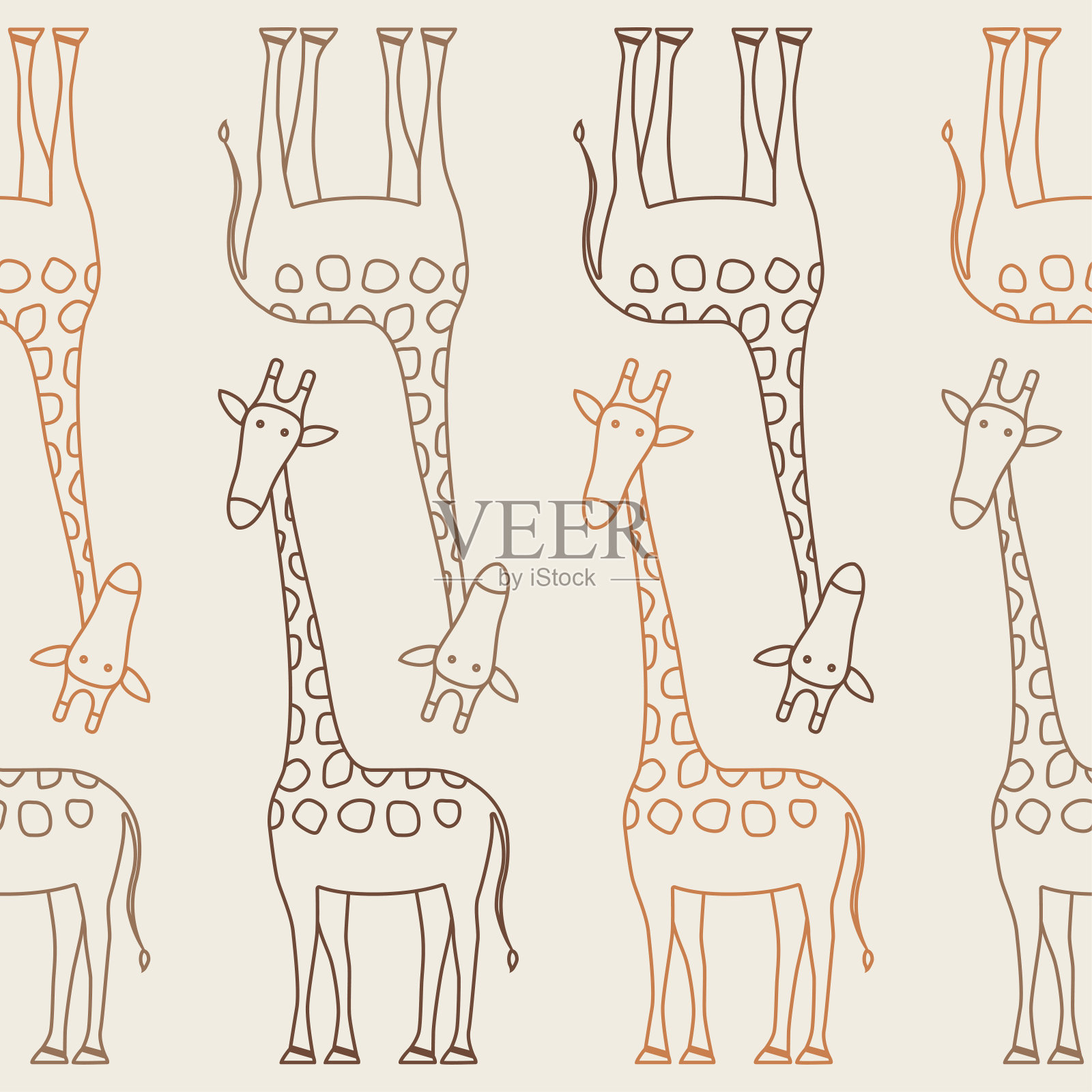 长颈鹿线艺术无缝图案背景。插画图片素材