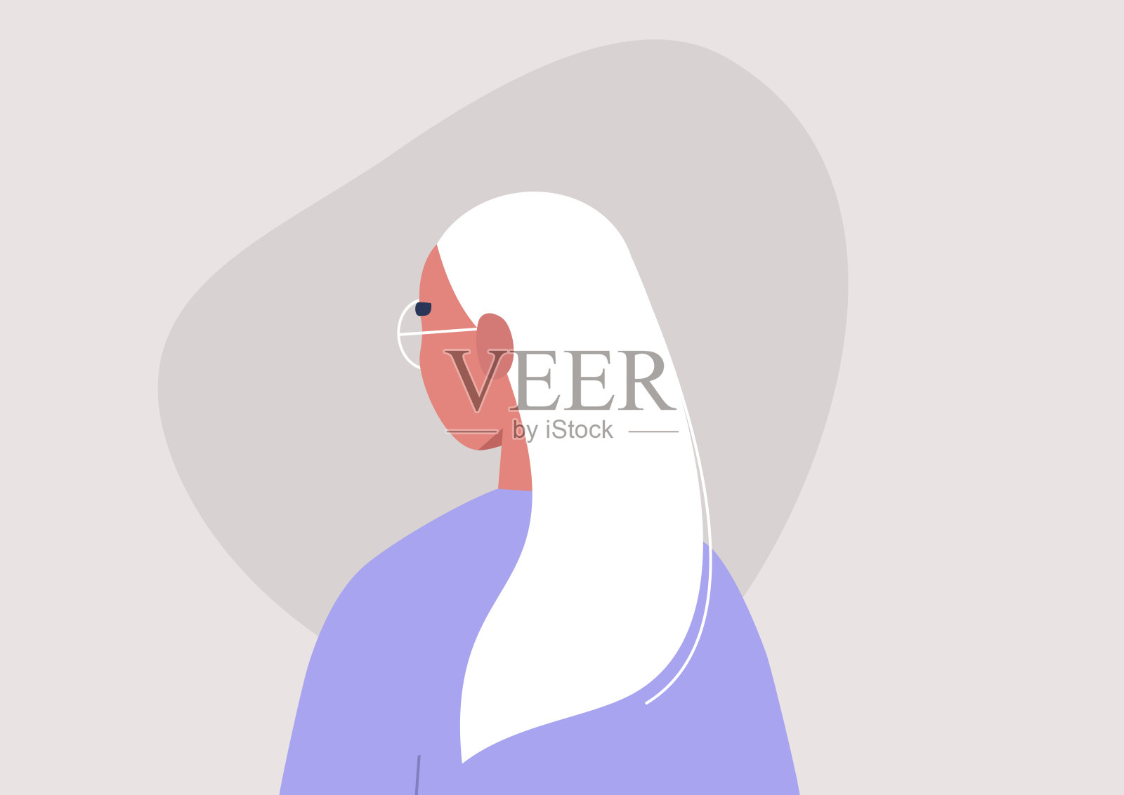 年轻女性人物肖像，3/4后视图，千禧一代的生活方式，平面矢量图形插画图片素材