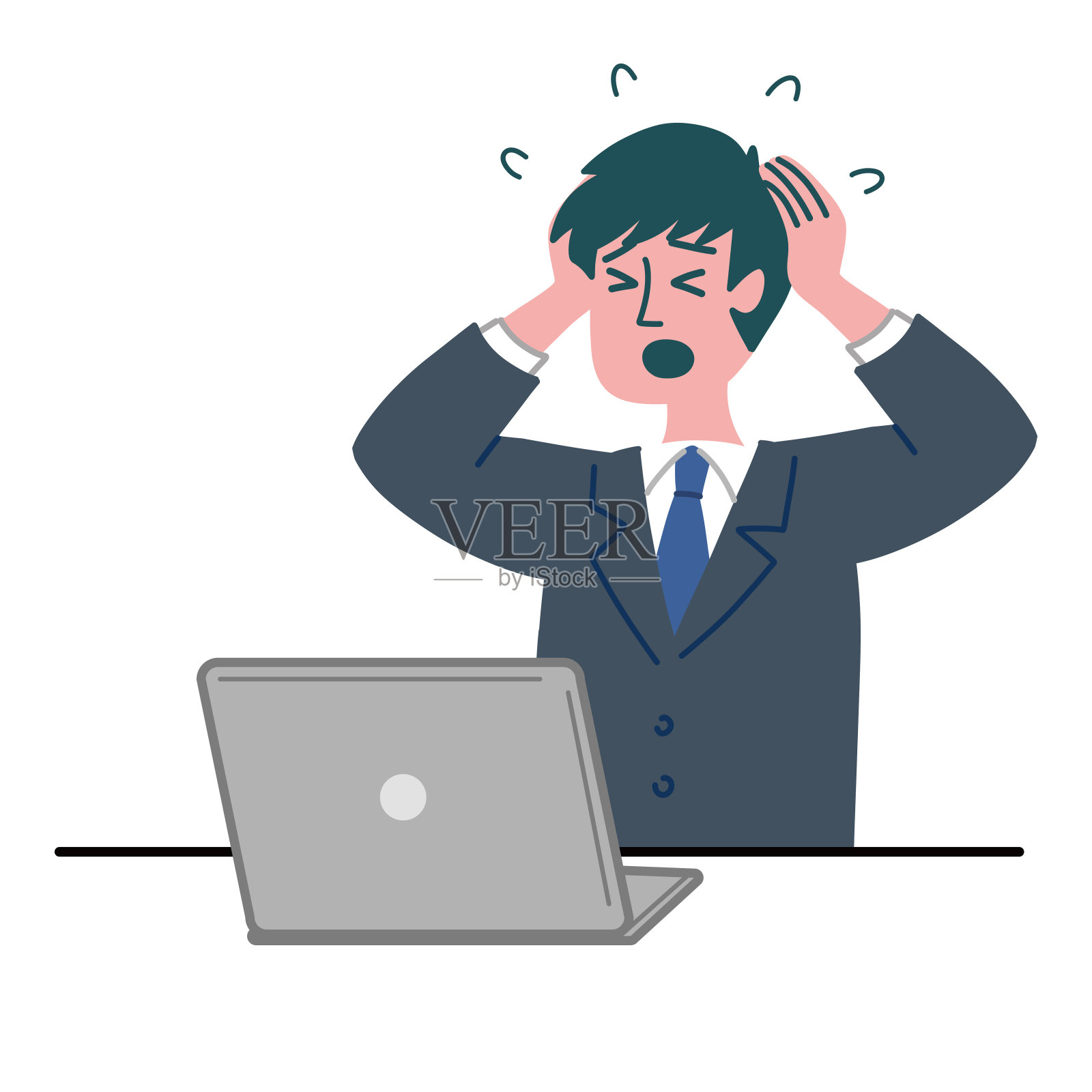 适合年轻人手提电脑手势困惑插画图片素材