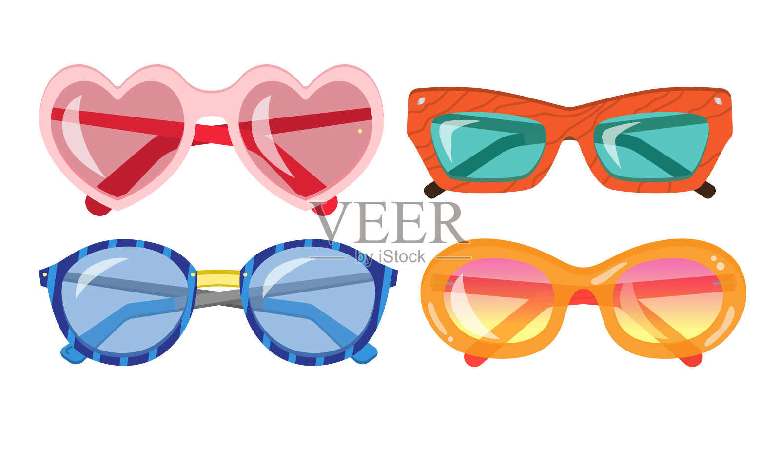 不同款式的彩色时尚太阳镜适合不同体型的男女设计元素图片