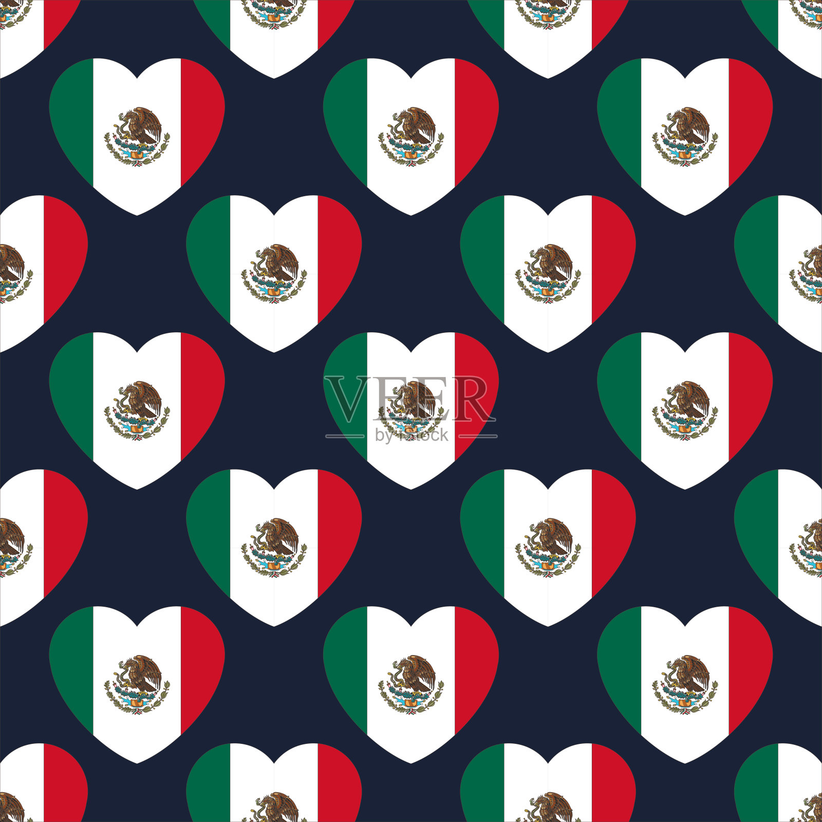 墨西哥国旗心形无缝模式矢量插画图片素材