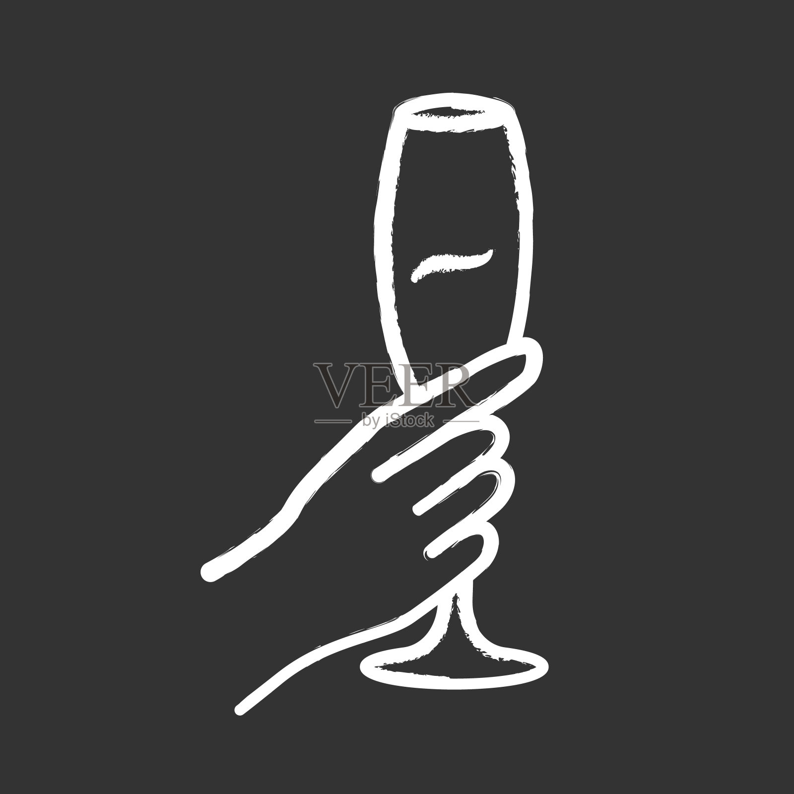 手捧酒杯的粉笔图标。高脚香槟。一杯酒精饮料。葡萄酒的服务。庆祝。的婚礼。品尝品尝。欢呼。孤立矢量黑板插图插画图片素材