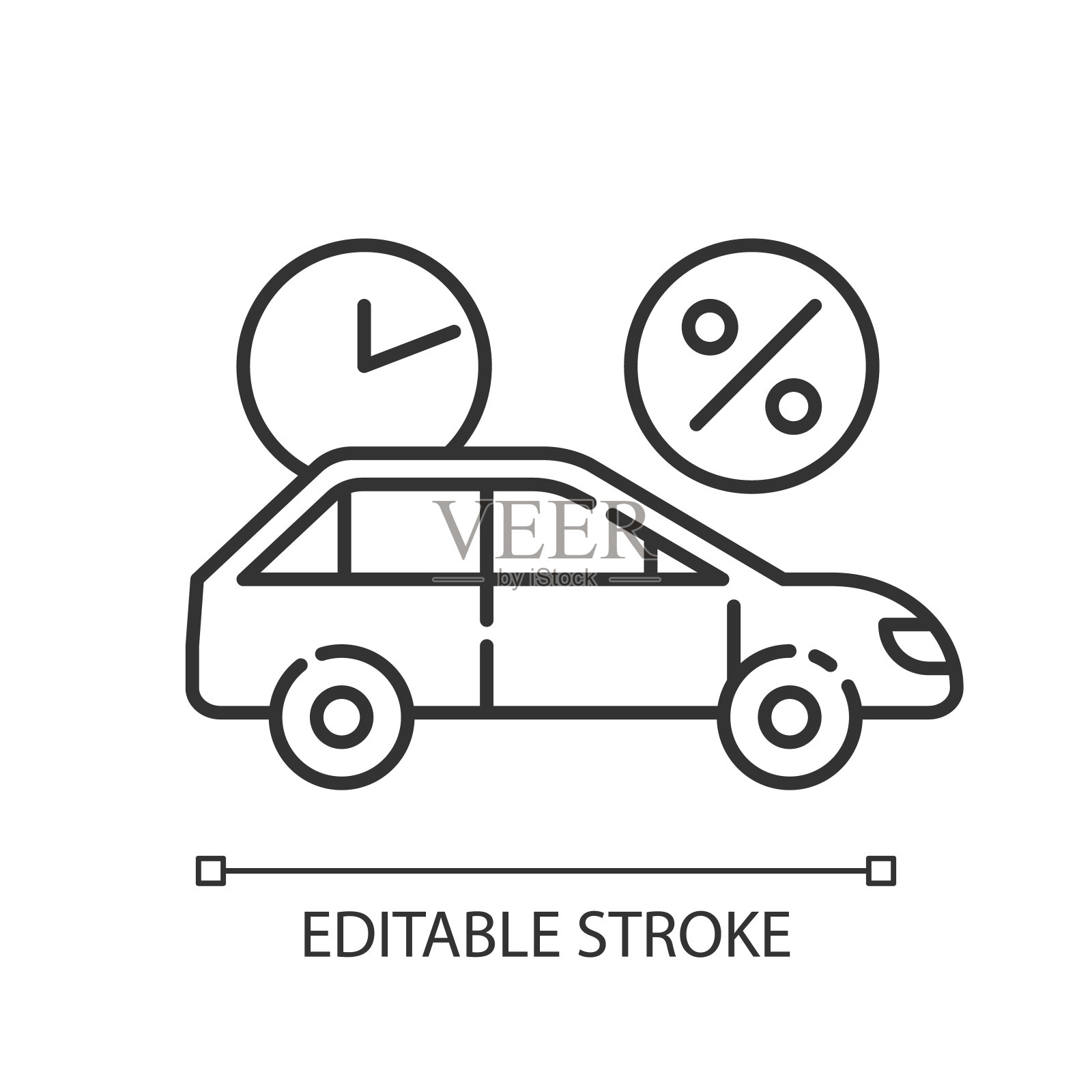 汽车金融线性图标。购买汽车的信用。购车贷款。借款,贷款的钱。细线说明。轮廓的象征。矢量孤立轮廓绘制。可编辑的中风插画图片素材