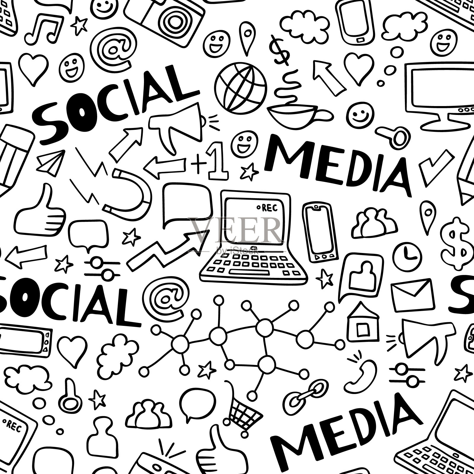 带有文本元素的社交媒体模式插画图片素材