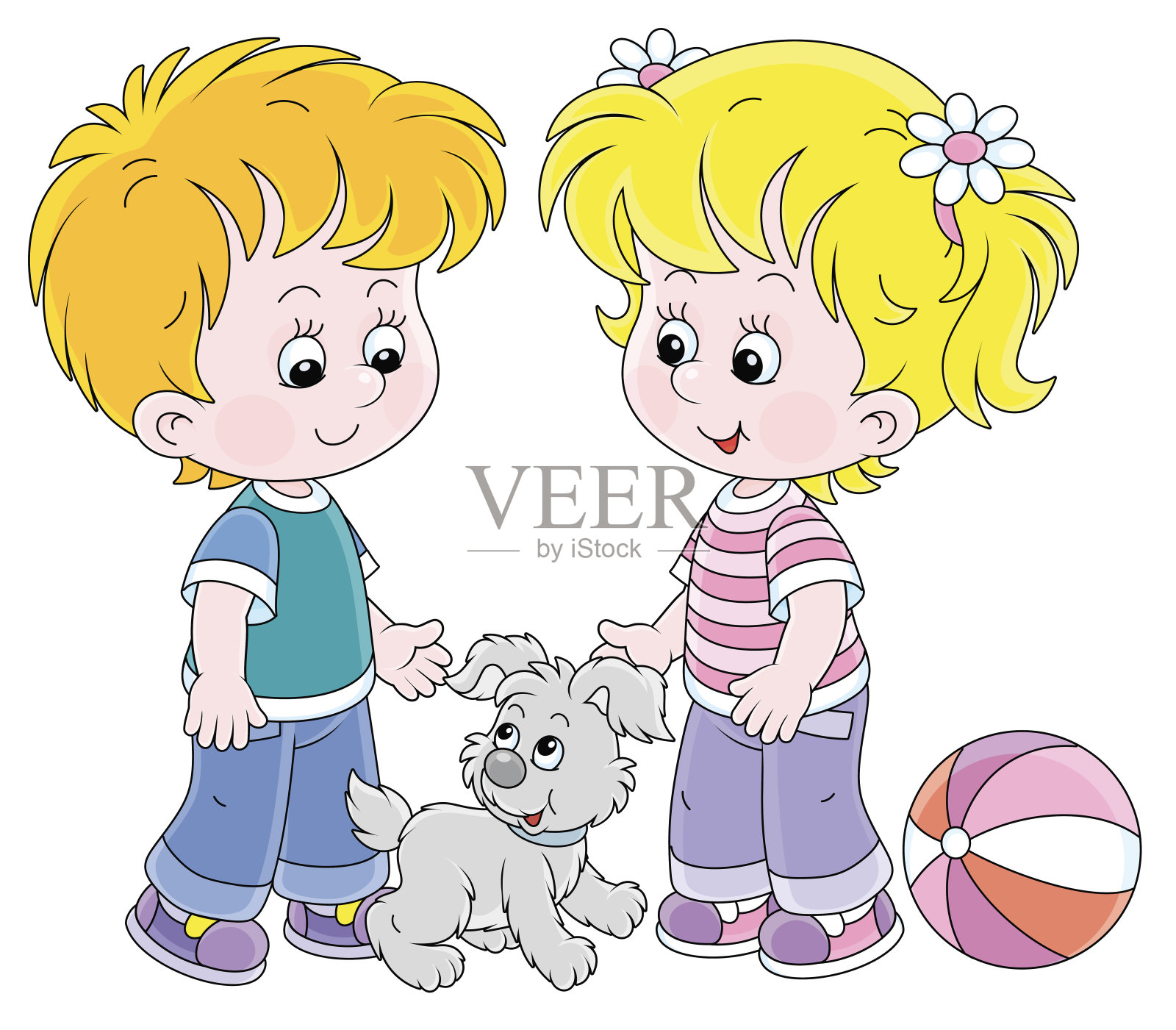 带着小狗散步的小孩设计元素图片