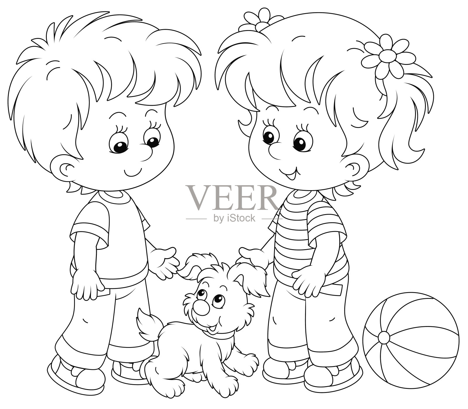 带着小狗散步的小孩设计元素图片