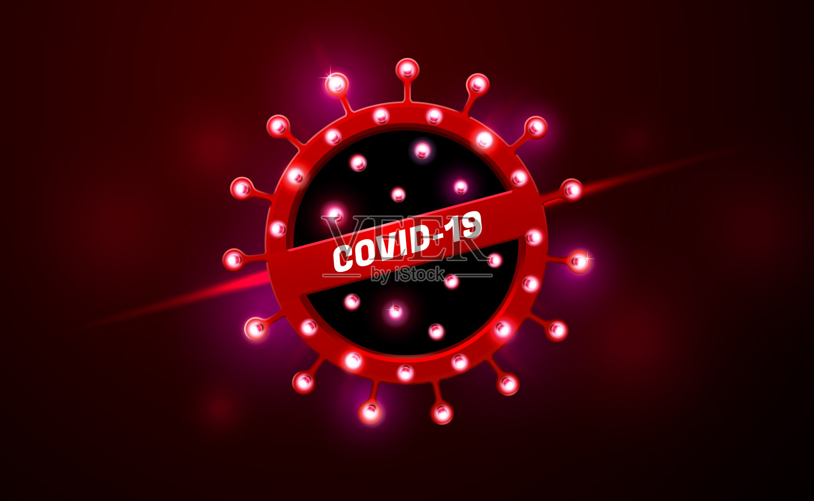 COVID-19冠状病毒霓虹灯预警插画图片素材