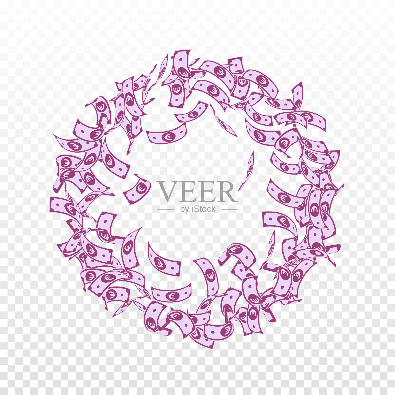 欧盟欧元票据下跌。小的欧元账单插画图片素材