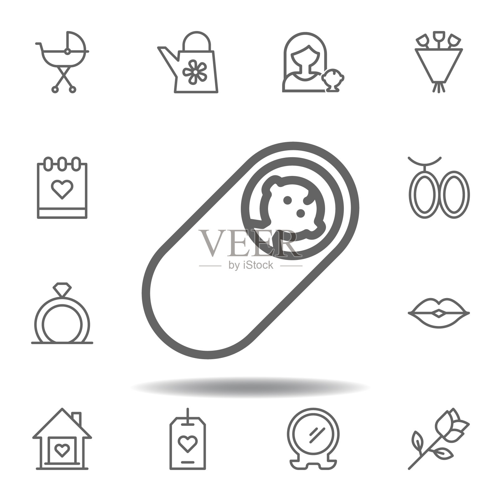 母亲节婴儿轮廓图标。一套母亲节插图图标。标志和符号可以用于网页，标志，移动应用程序，UI, UX在白色背景图标素材