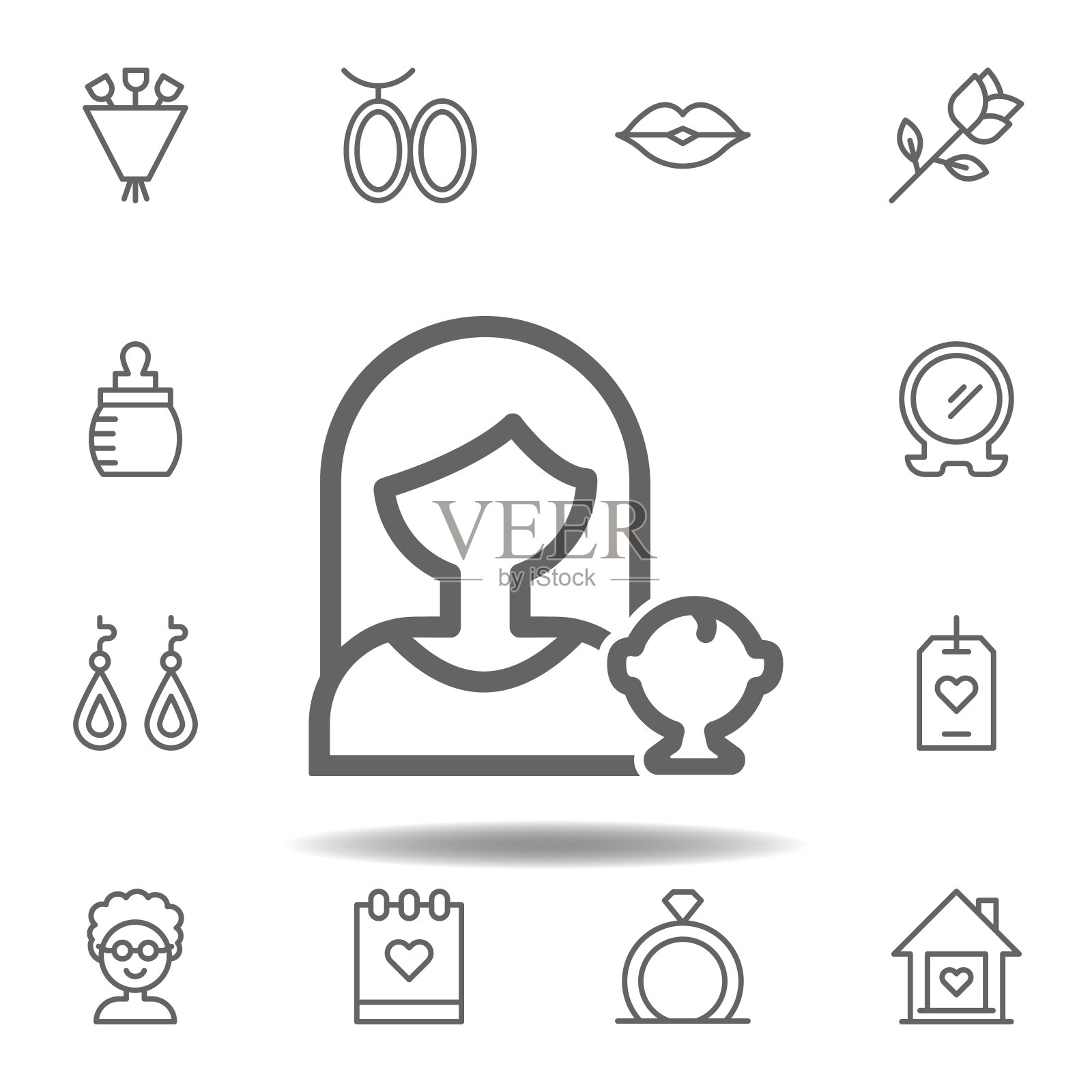 母亲节母亲的轮廓图标。一套母亲节插图图标。标志和符号可以用于网页，标志，移动应用程序，UI, UX在白色背景图标素材