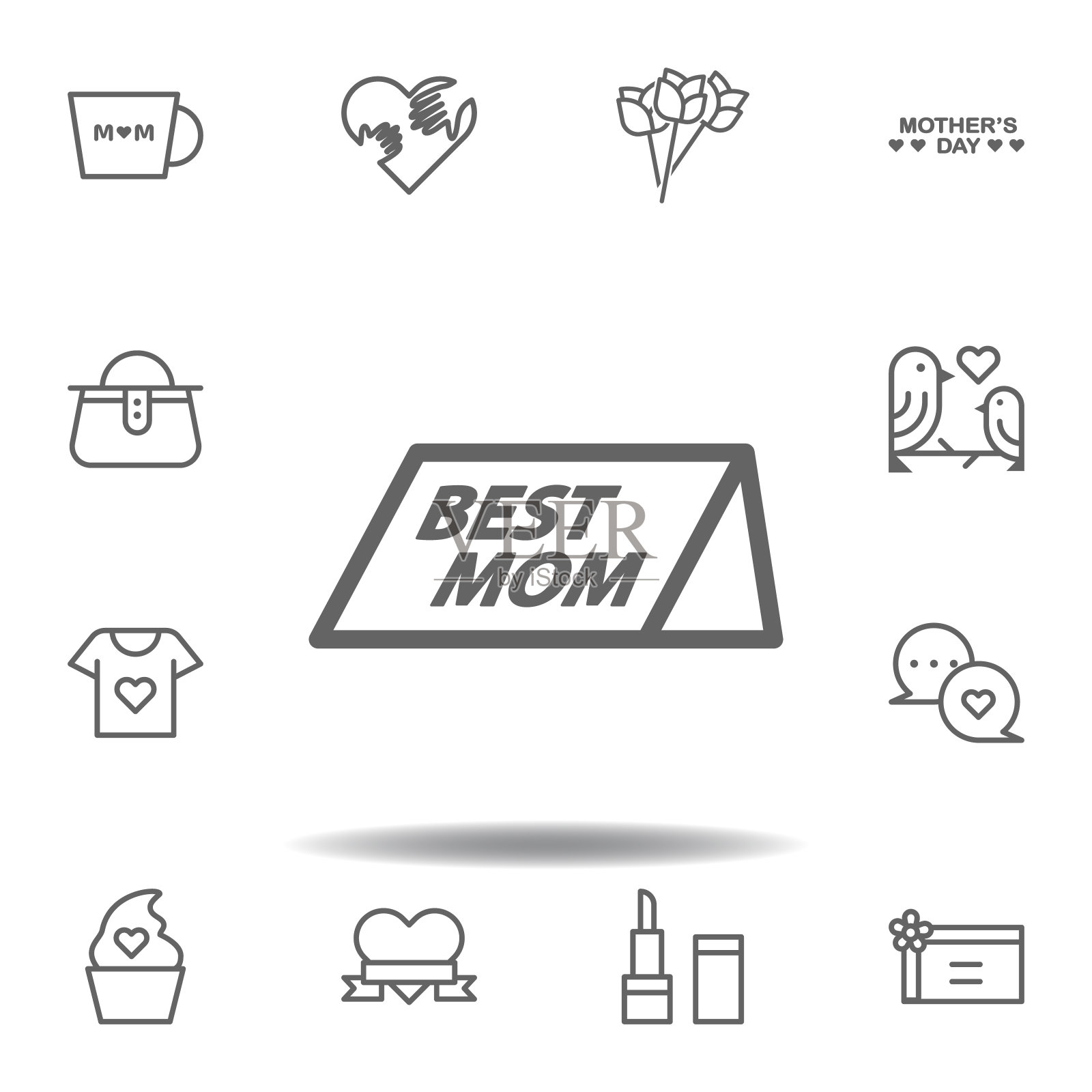 母亲节纸提纲图标。一套母亲节插图图标。标志和符号可以用于网页，标志，移动应用程序，UI, UX在白色背景插画图片素材