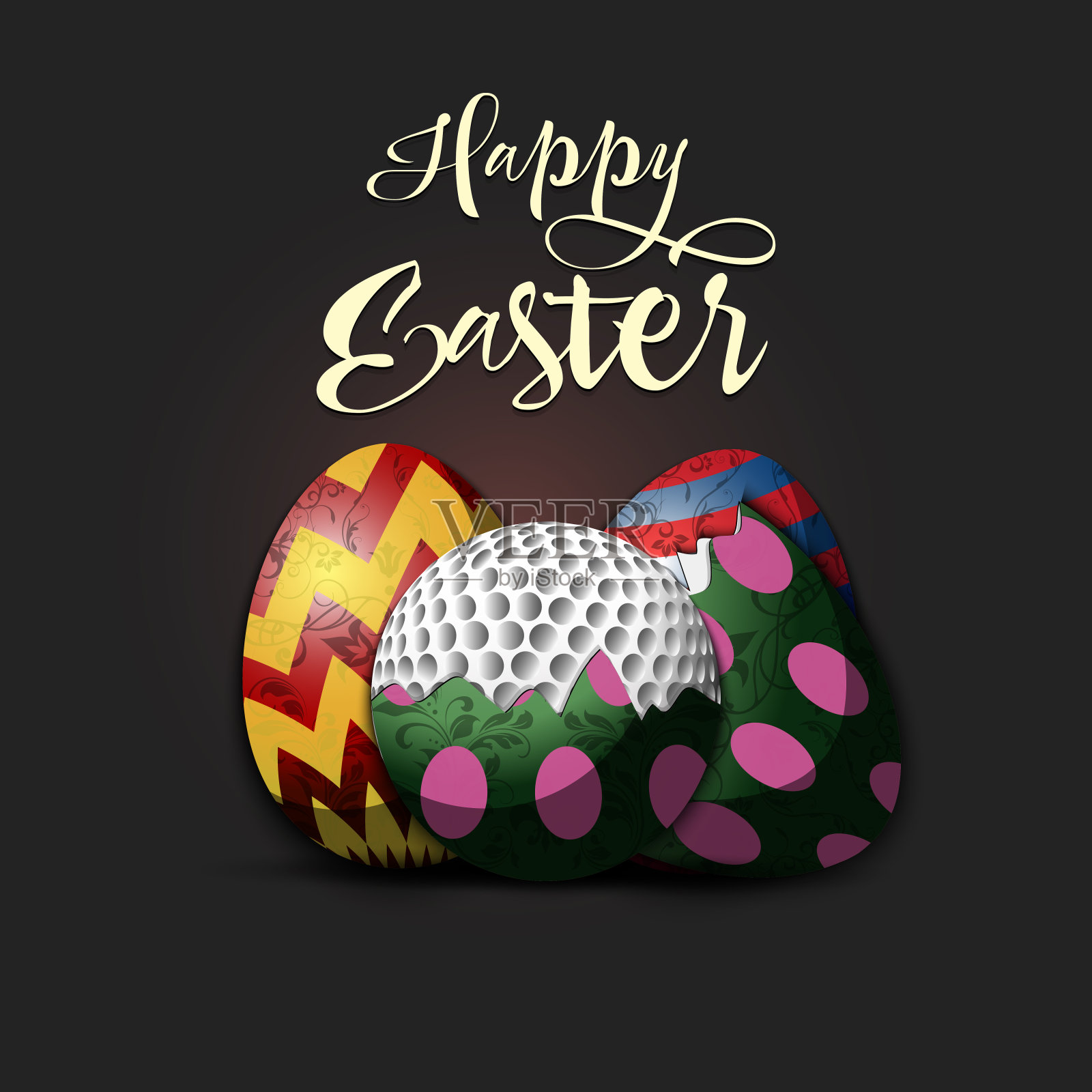 复活节快乐。复活节彩蛋和排球设计模板素材