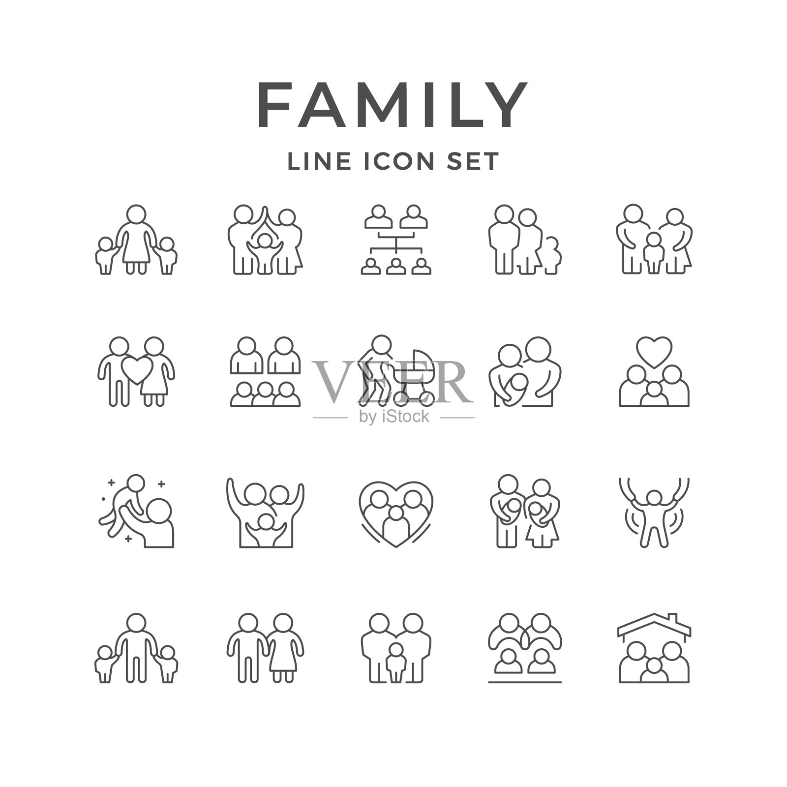 设置线条图标的家庭图标素材