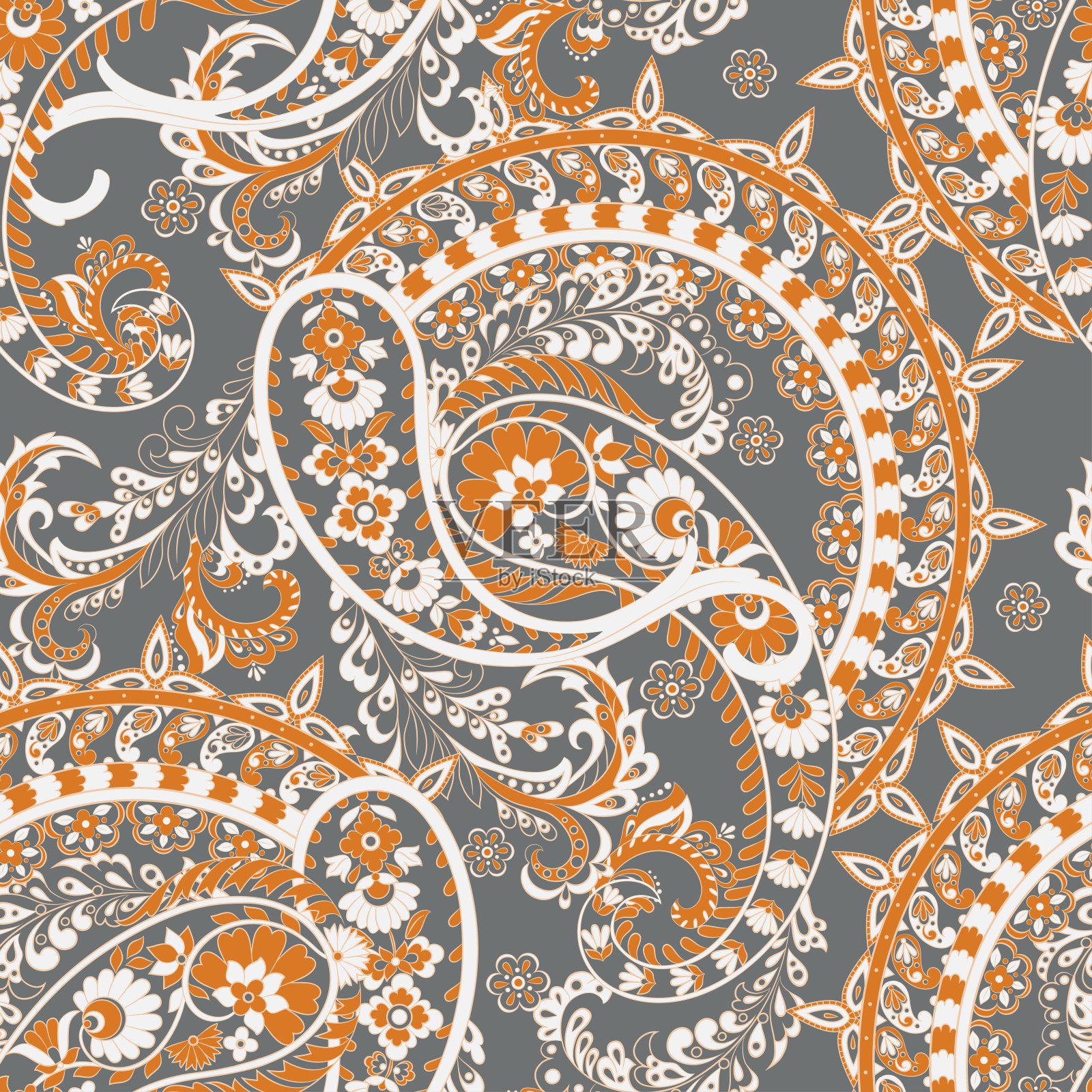 花卉无缝图案与佩斯利装饰。矢量插图在亚洲纺织风格插画图片素材