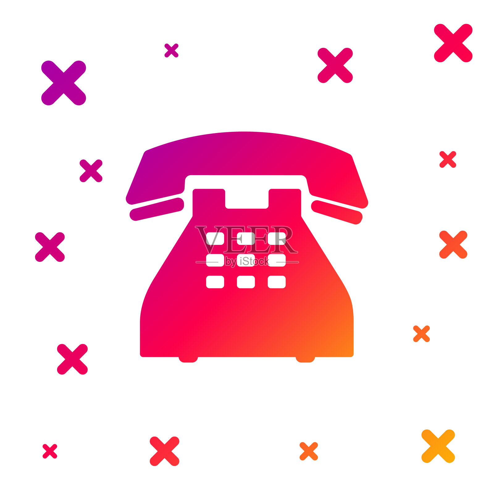 彩色电话图标孤立在白色背景。固定电话。梯度随机动态形状。矢量图插画图片素材