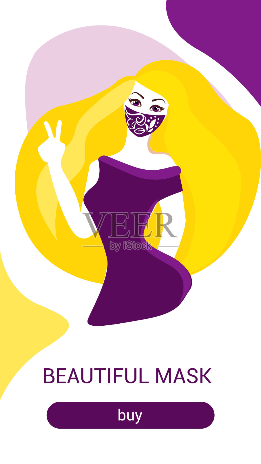 戴着面具的美丽女孩。防止冠状病毒。矢量平面插画图片素材