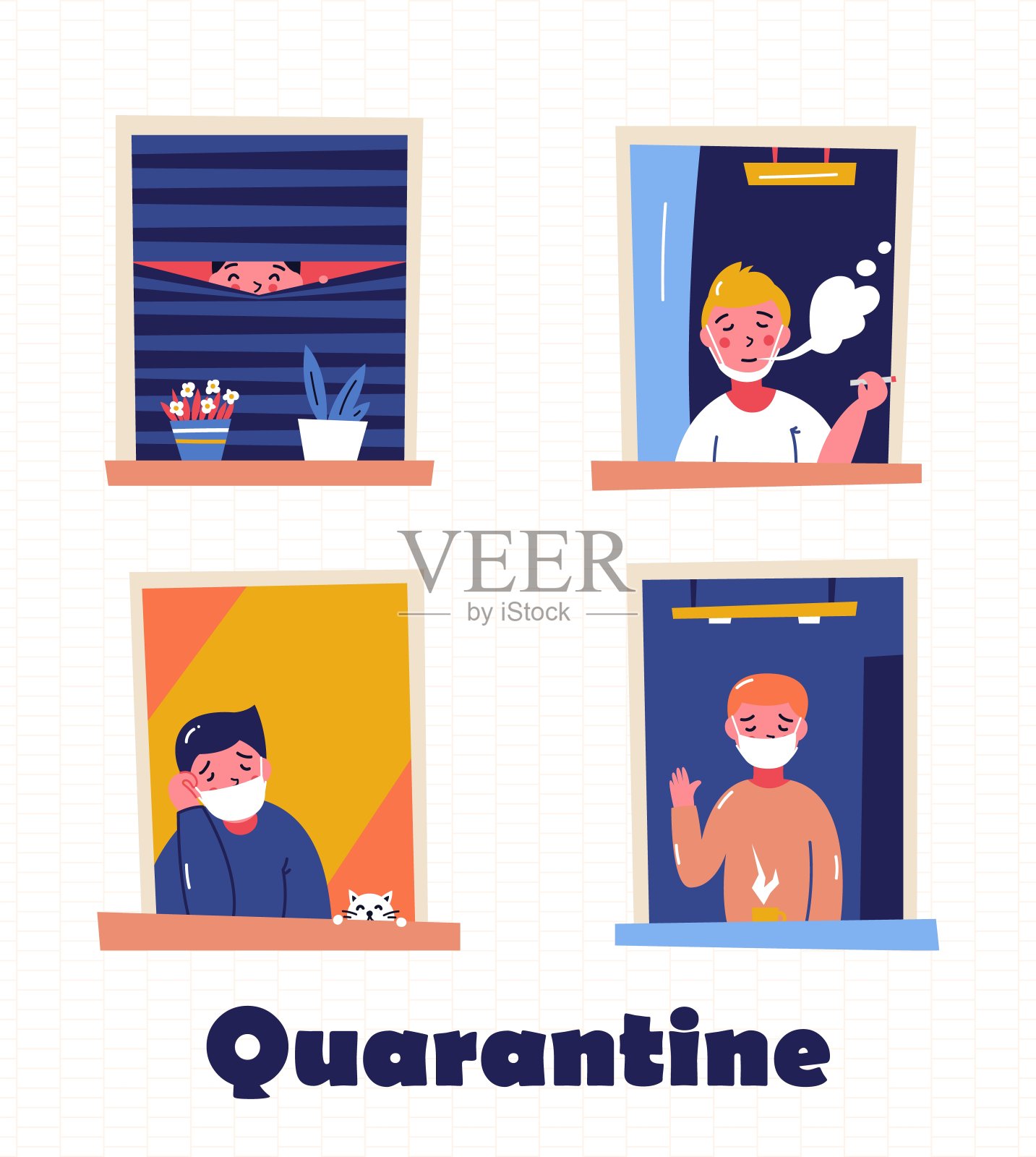 呆在家里激励横幅。人们因隔离而呆在家里。插画图片素材