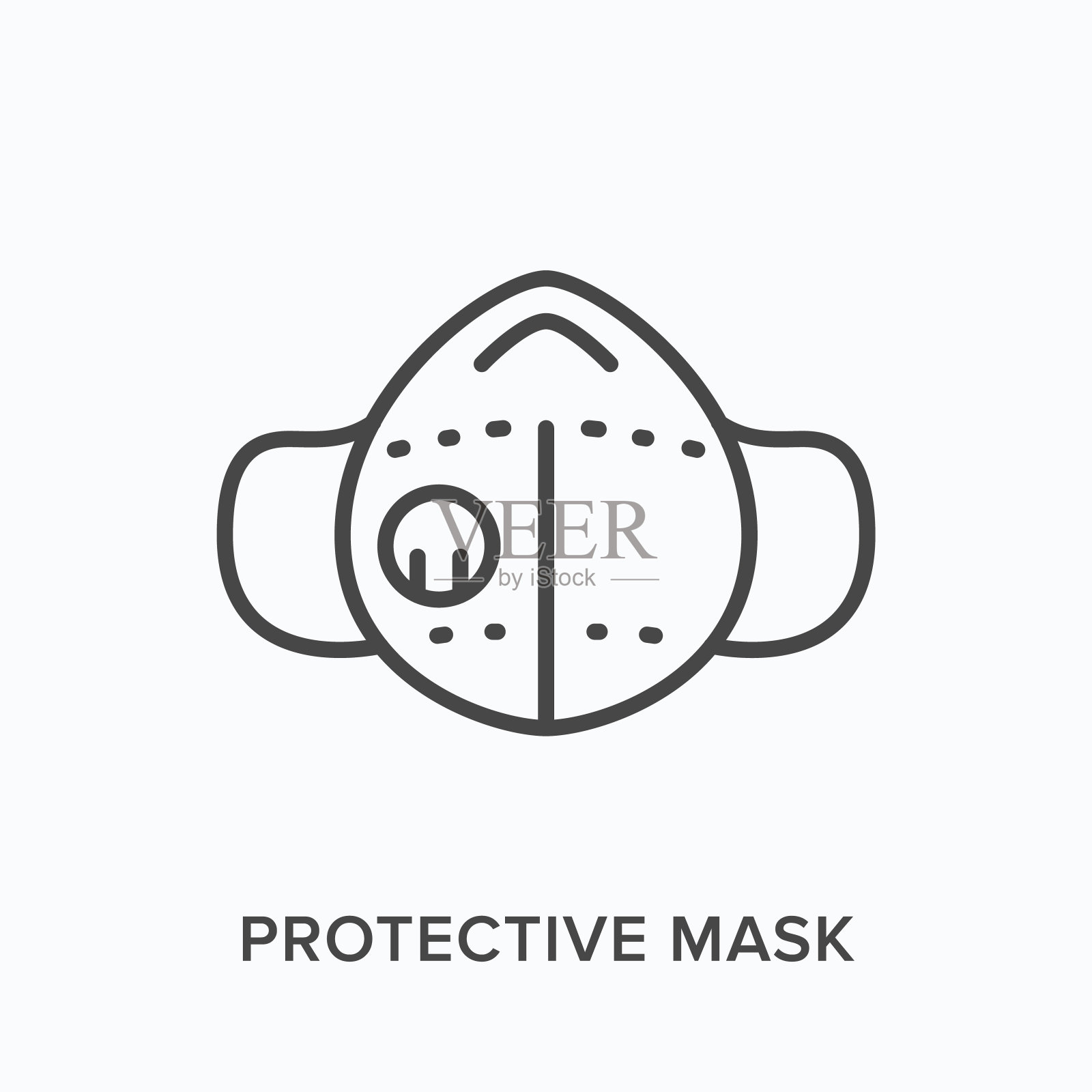 医用呼吸器线图标。载体概述说明尘埃，烟雾，细菌和病毒威胁口罩。带有阀门象形图的保护电源插画图片素材