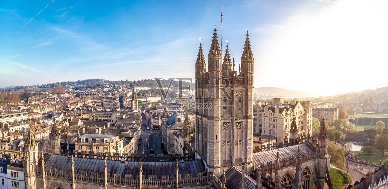 英国巴斯修道院鸟瞰图照片摄影图片