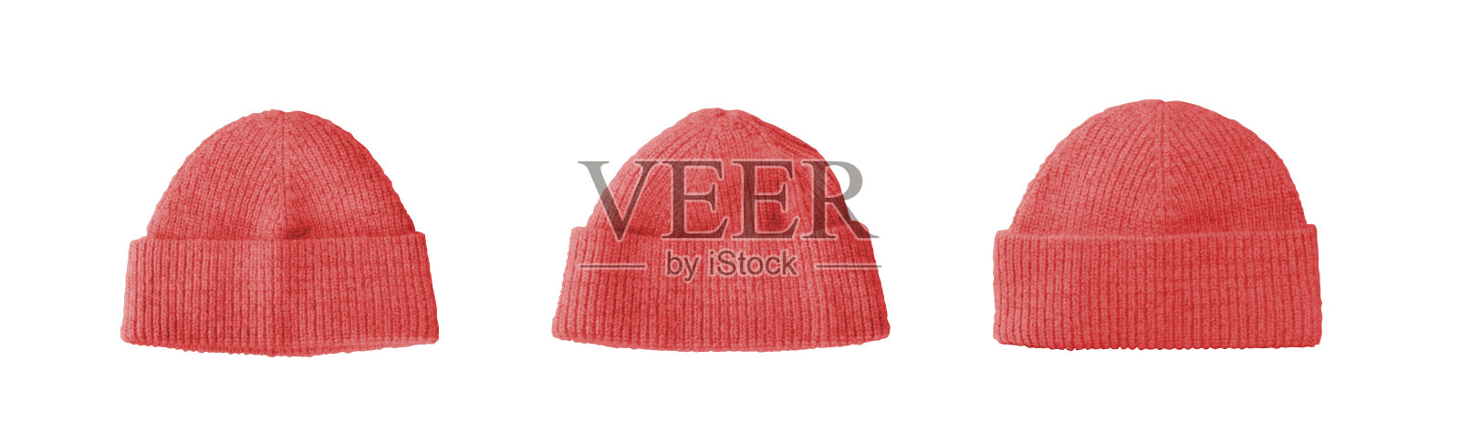 红色冬季帽或无檐帽孤立在白色背景照片摄影图片