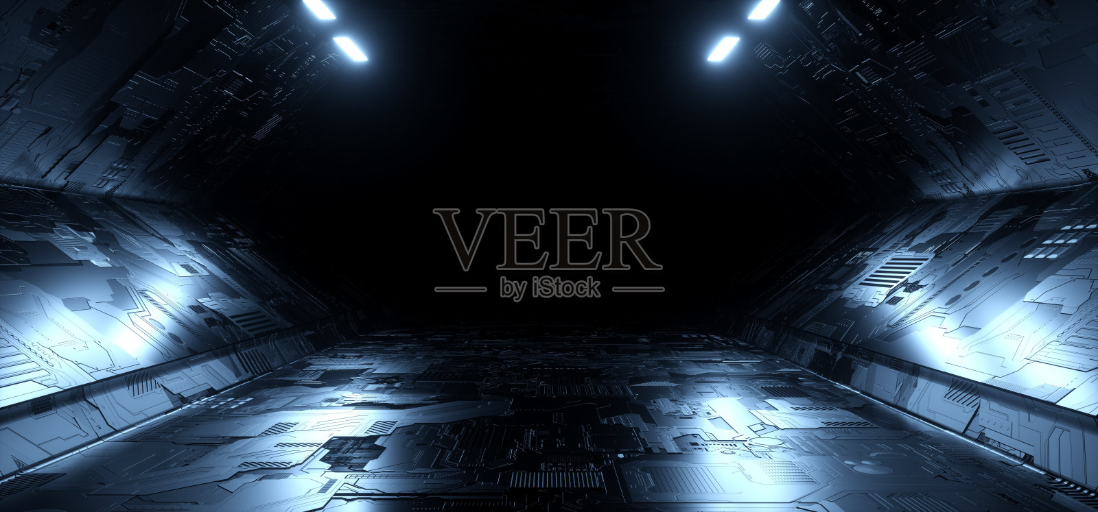 原理图纹理现实的科幻现代优雅的蓝色辉光未来的走廊隧道走廊停车黑暗的夜晚反光金属现实的背景空的舞台领奖台走秀3D渲染照片摄影图片