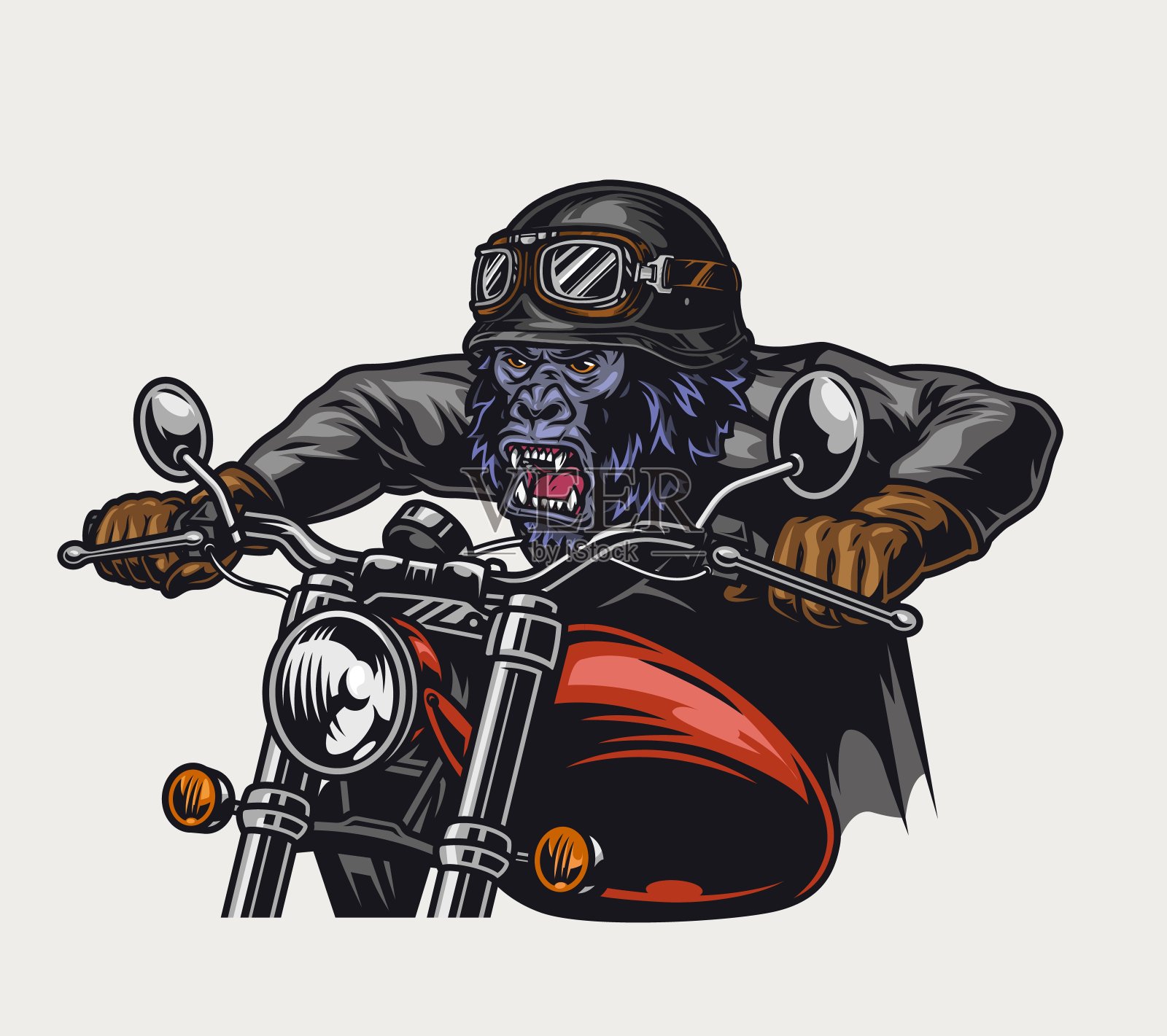 残忍的大猩猩摩托车复古多彩的概念插画图片素材