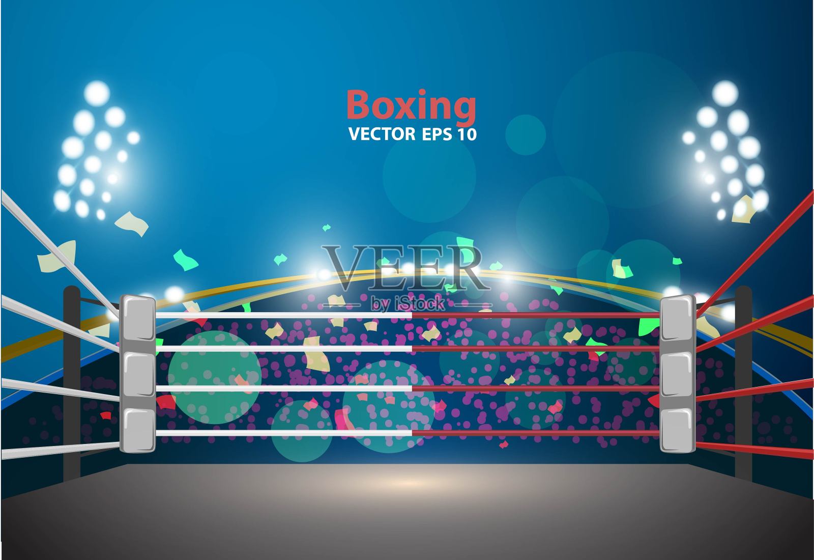 由聚光灯照明的拳击台。矢量设计。每股收益10插画图片素材