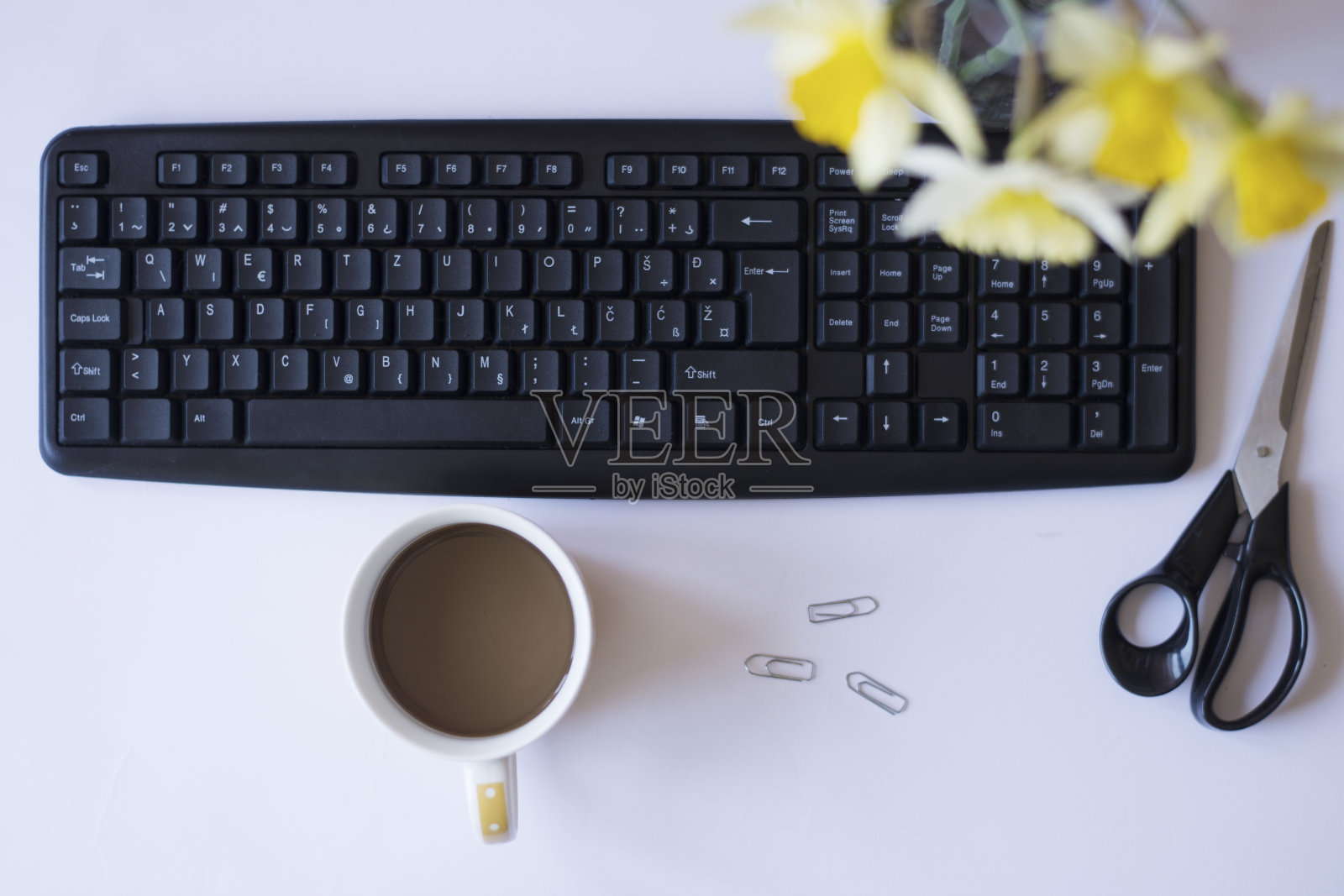 俯视图的家庭办公桌办公室照片摄影图片