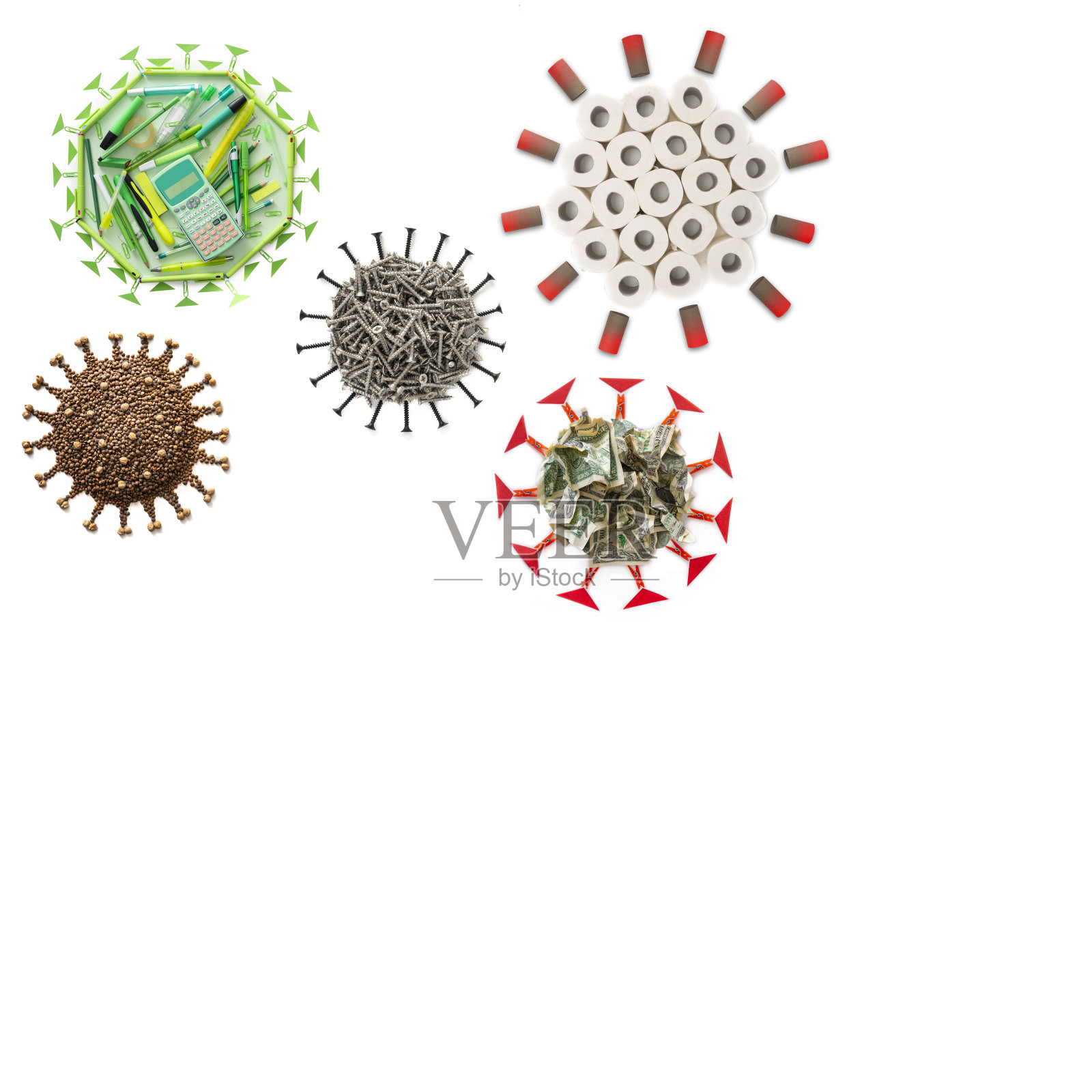 冠状病毒与国内有关大流行问题的物品形成照片摄影图片