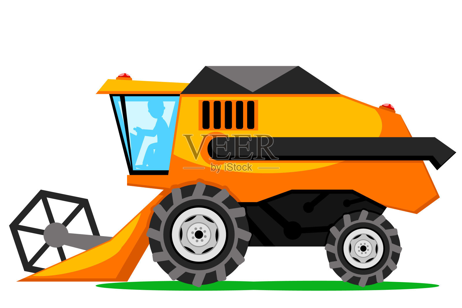 白色的拖拉机上有一个司机的剪影。农村收割车辆插画图片素材