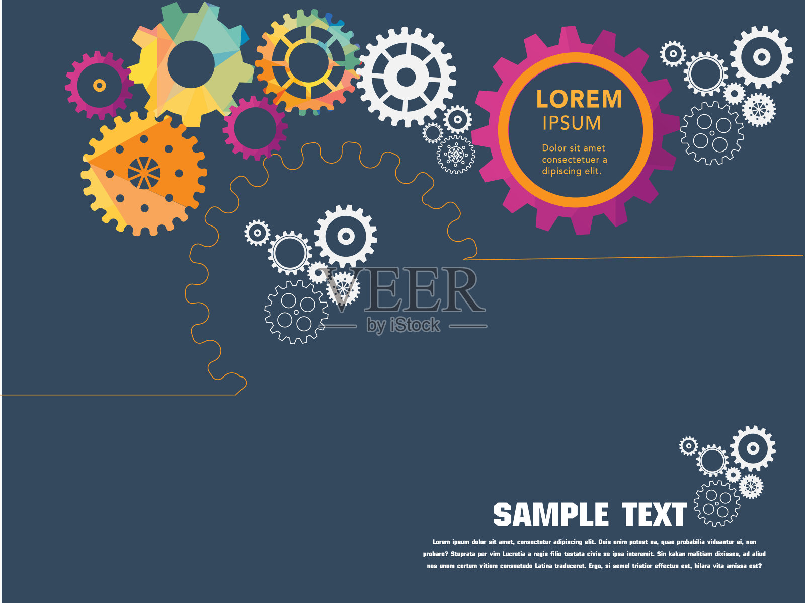 抽象技术齿轮背景与几何彩色齿轮。插画图片素材