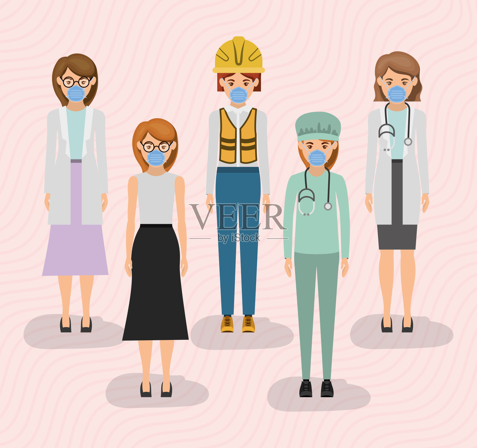 女职工口罩抗2019冠状病毒病载体设计插画图片素材