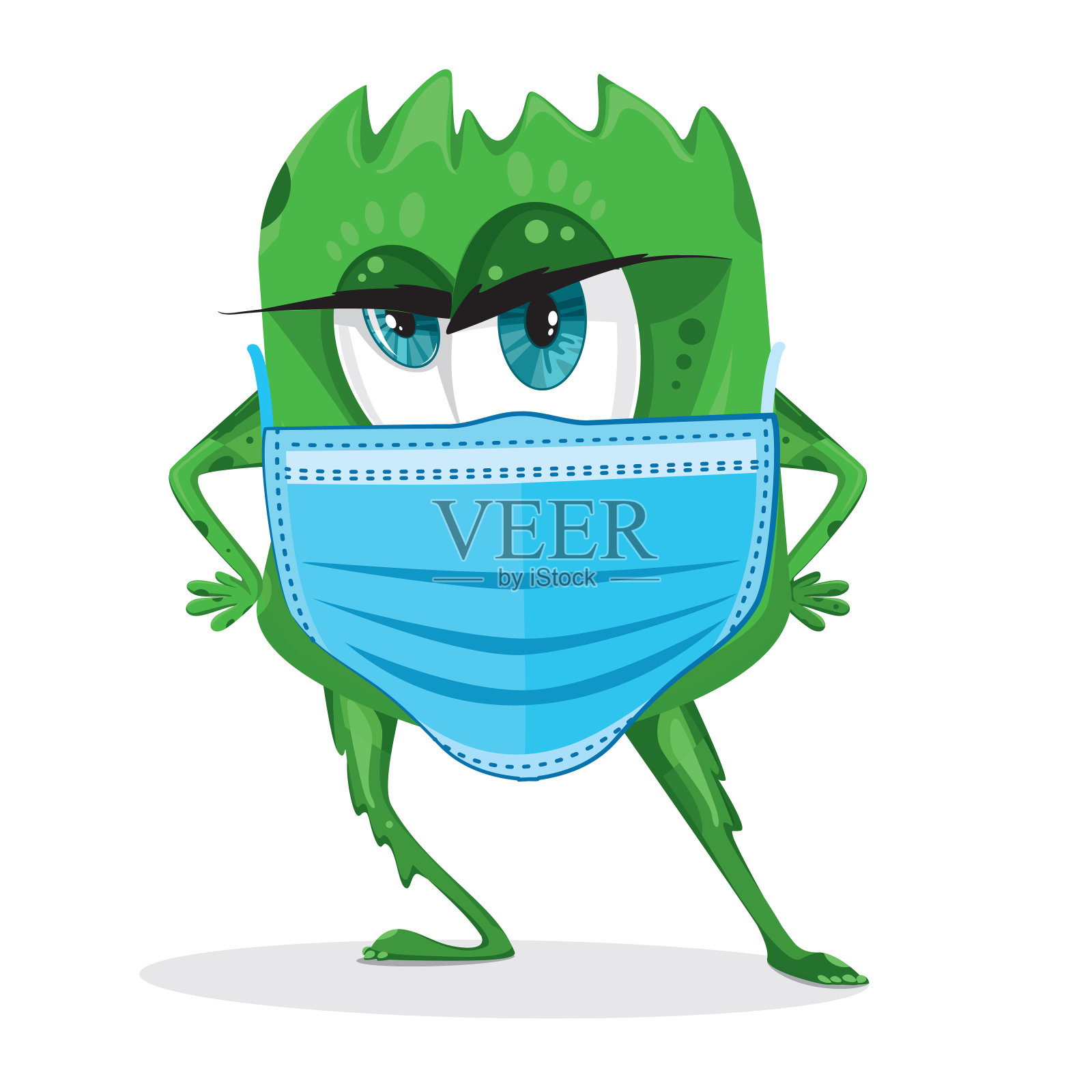 带面具的绿色怪物。绿色的病毒，白色的细菌矢量图插画图片素材