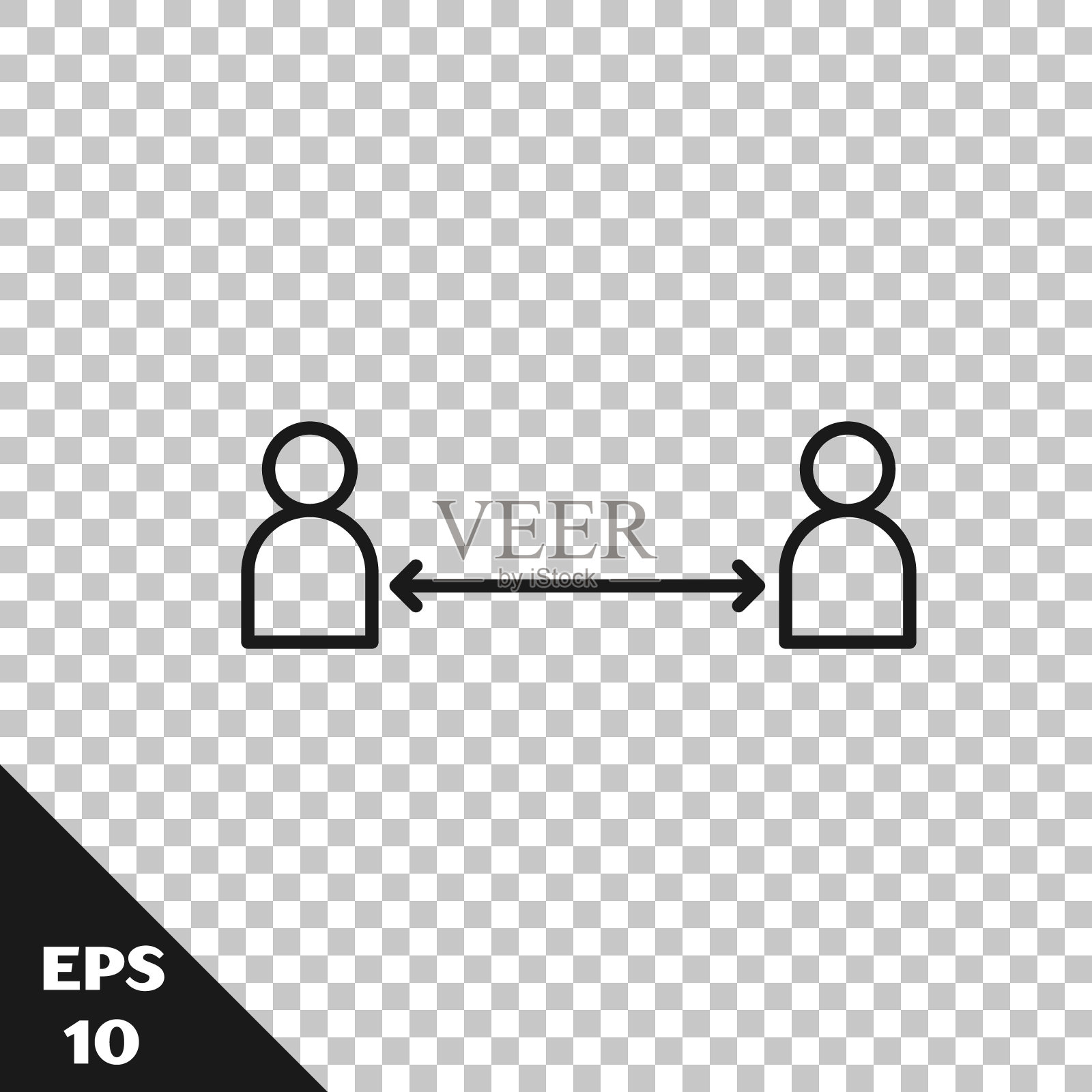 黑线安全距离图标隔离在透明的背景。病毒和人保持距离以防范感染风险。矢量图图标素材