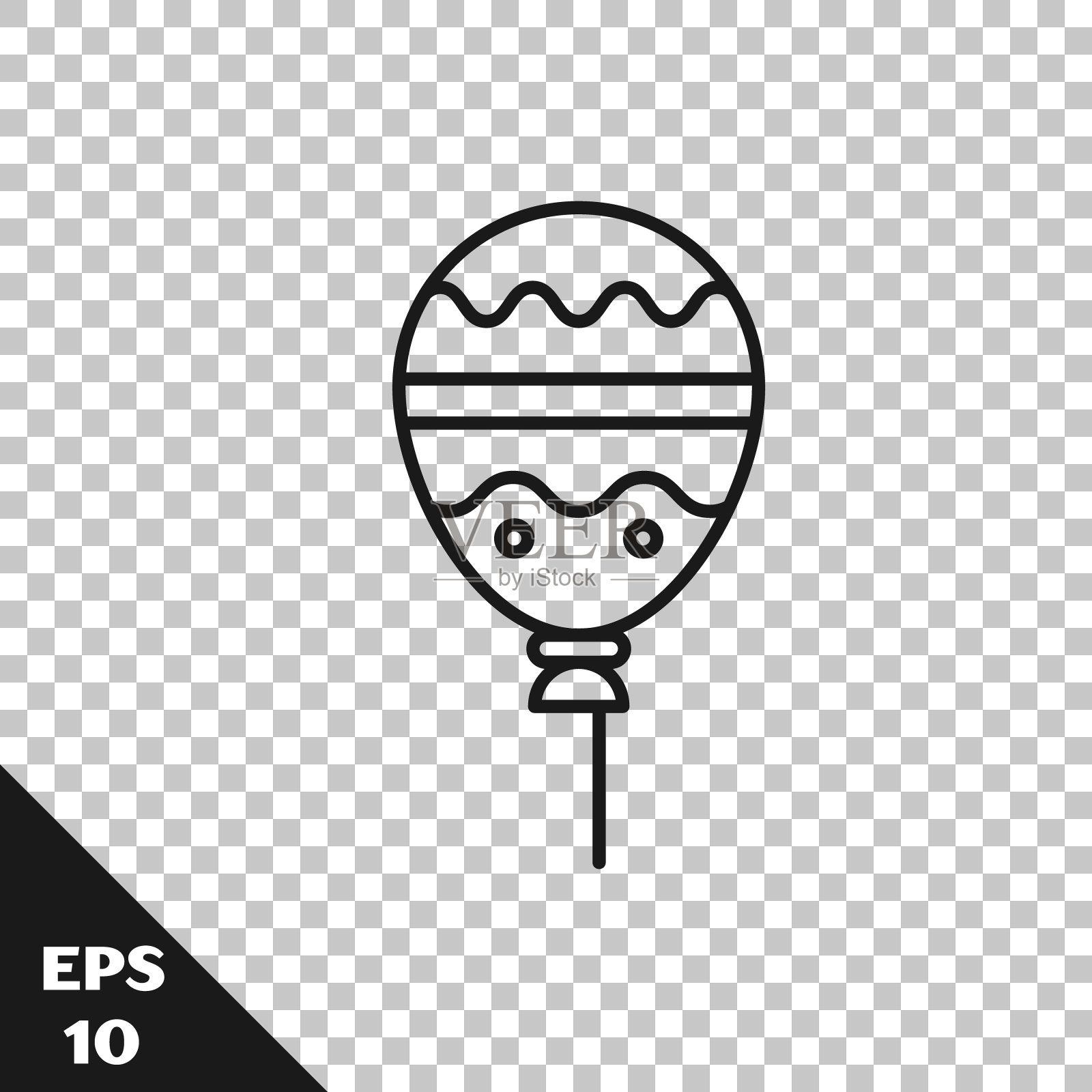 黑色线气球与丝带图标隔离在透明的背景。复活节快乐。矢量图插画图片素材