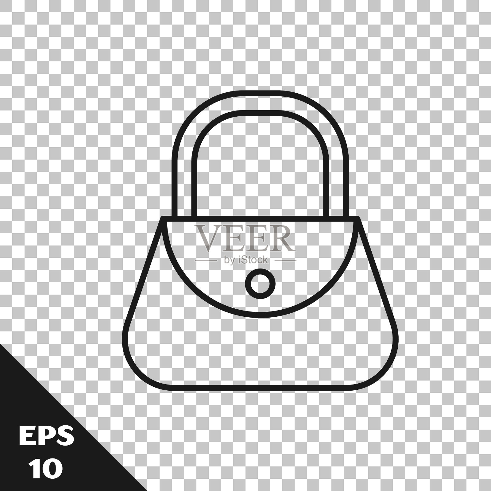 黑色线手提包图标孤立在透明的背景。女性手袋的迹象。魅力休闲行李标志。矢量图插画图片素材