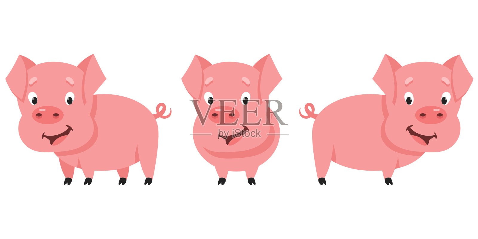 小猪摆着不同的姿势。插画图片素材
