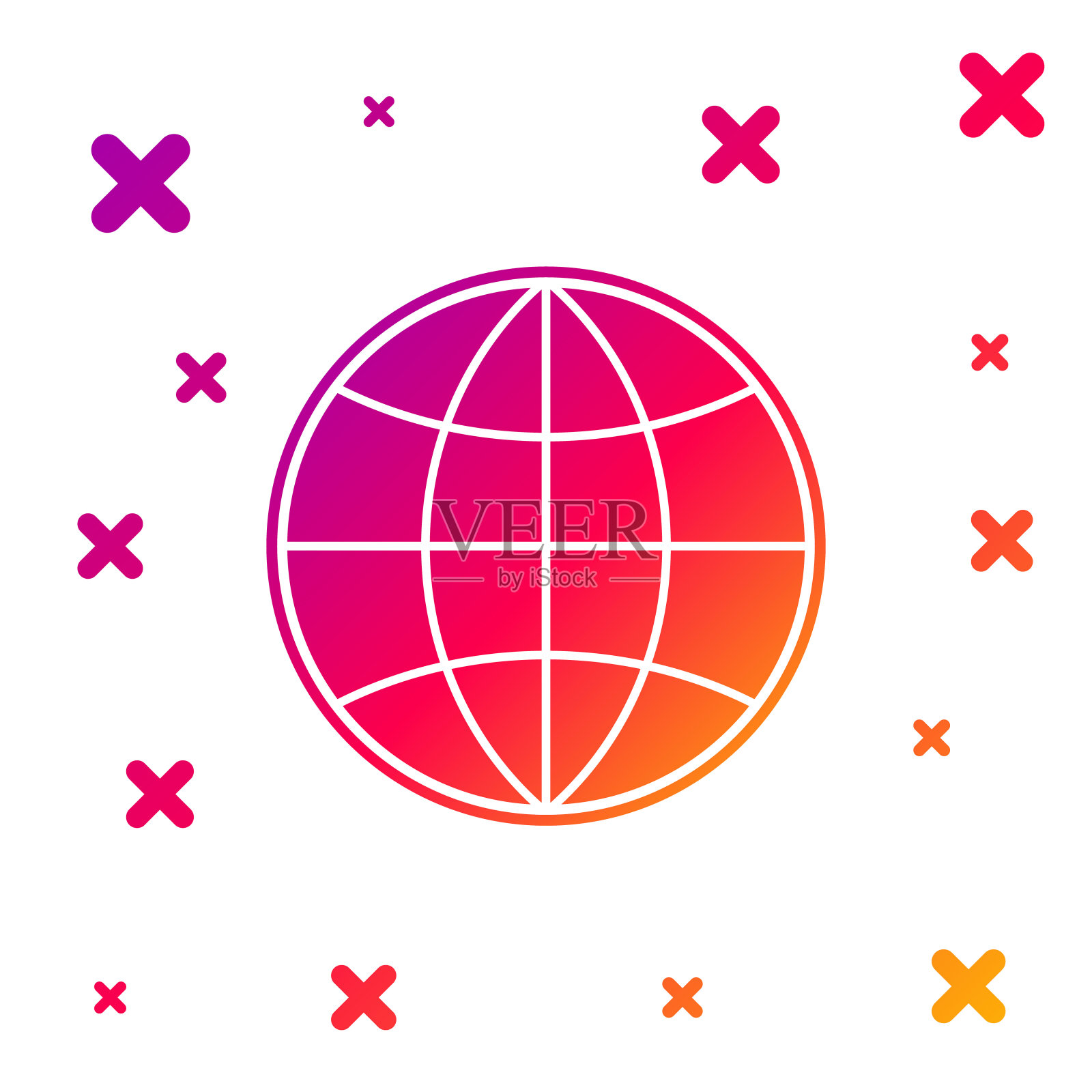 颜色地球地球图标孤立在白色背景。世界或土相星座。全球互联网的象征。几何形状。梯度随机动态形状。矢量图图标素材